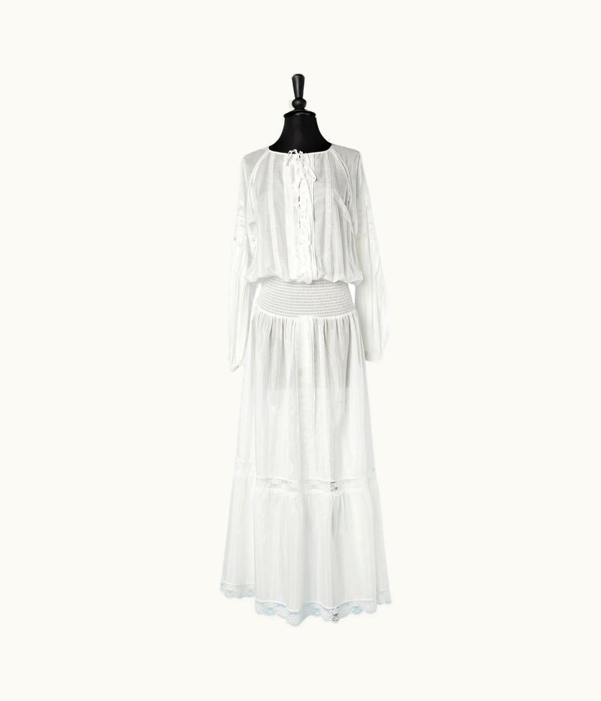 Roberto Cavalli White Silk And Cotton Long Romantic Dress With Lace Inlays Roberto Cavalli Class