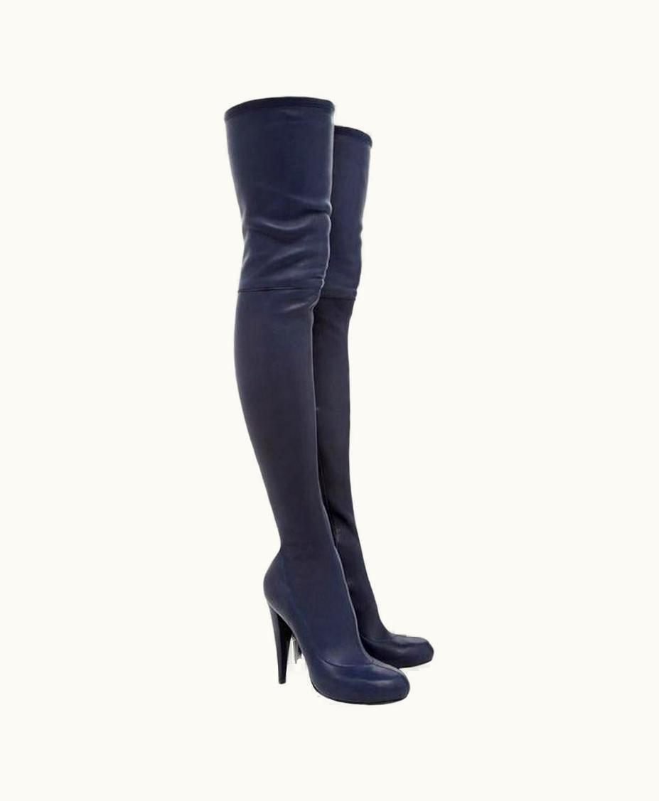 Roberto Cavalli Roberto Cavalli Blue Stretch Soft Leather Thigh High Heel Boots It.41 Us
