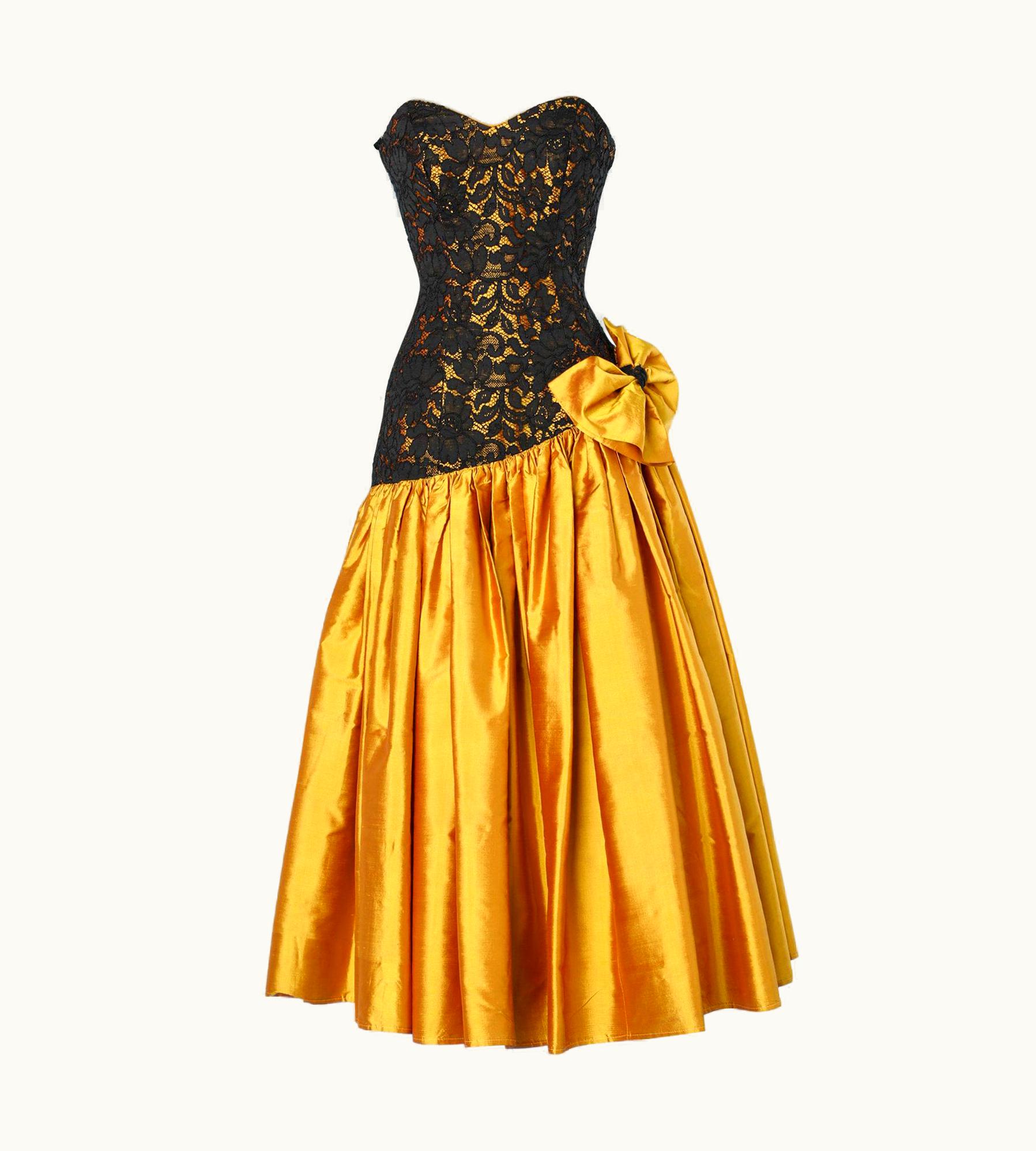 Roberto Cavalli 80' Cocktail Dress In Black Lace And Orange Wild Silk Roberto Cavalli Class