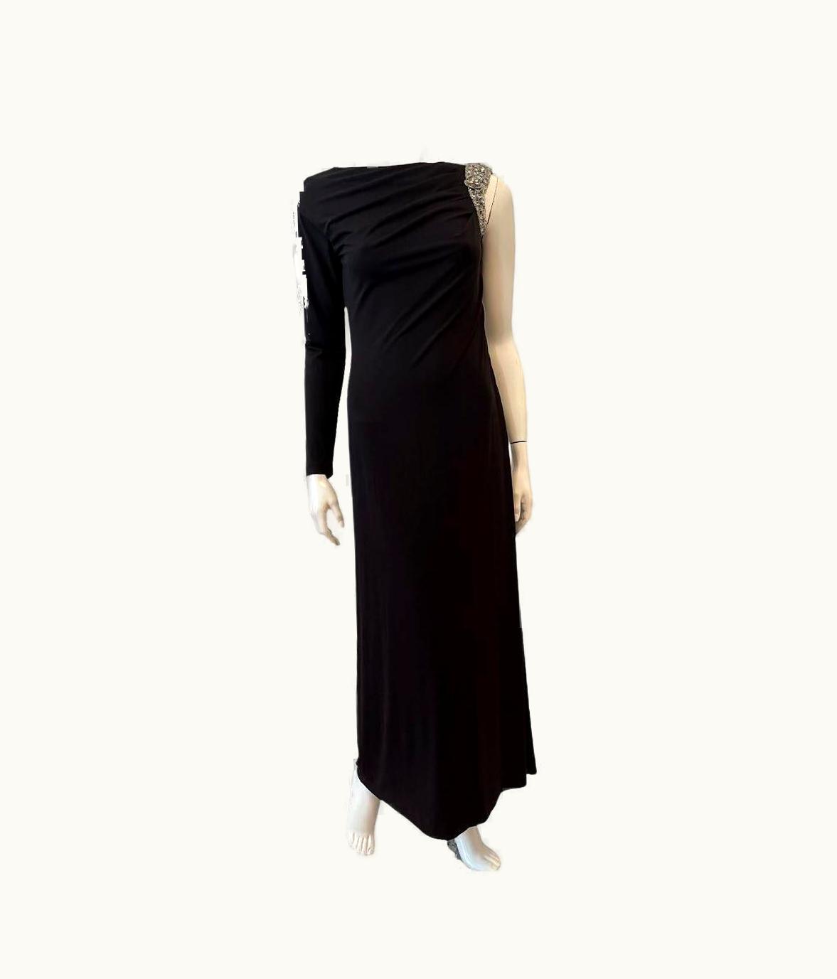 Roberto Cavalli Cavalli Class Black One Shoulder Gown Dress w/GLASS/S Beaded It