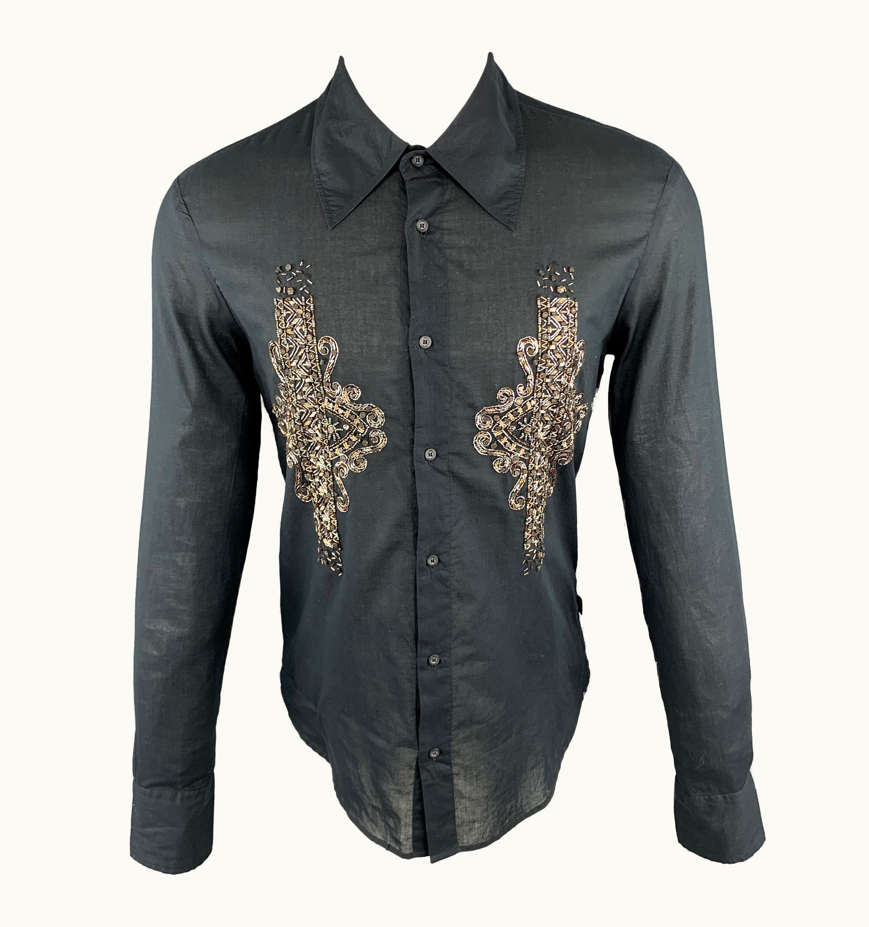 Just Cavalli Just Cavalli Embellishment Black Cotton Button Up Long Sleeve Shirt