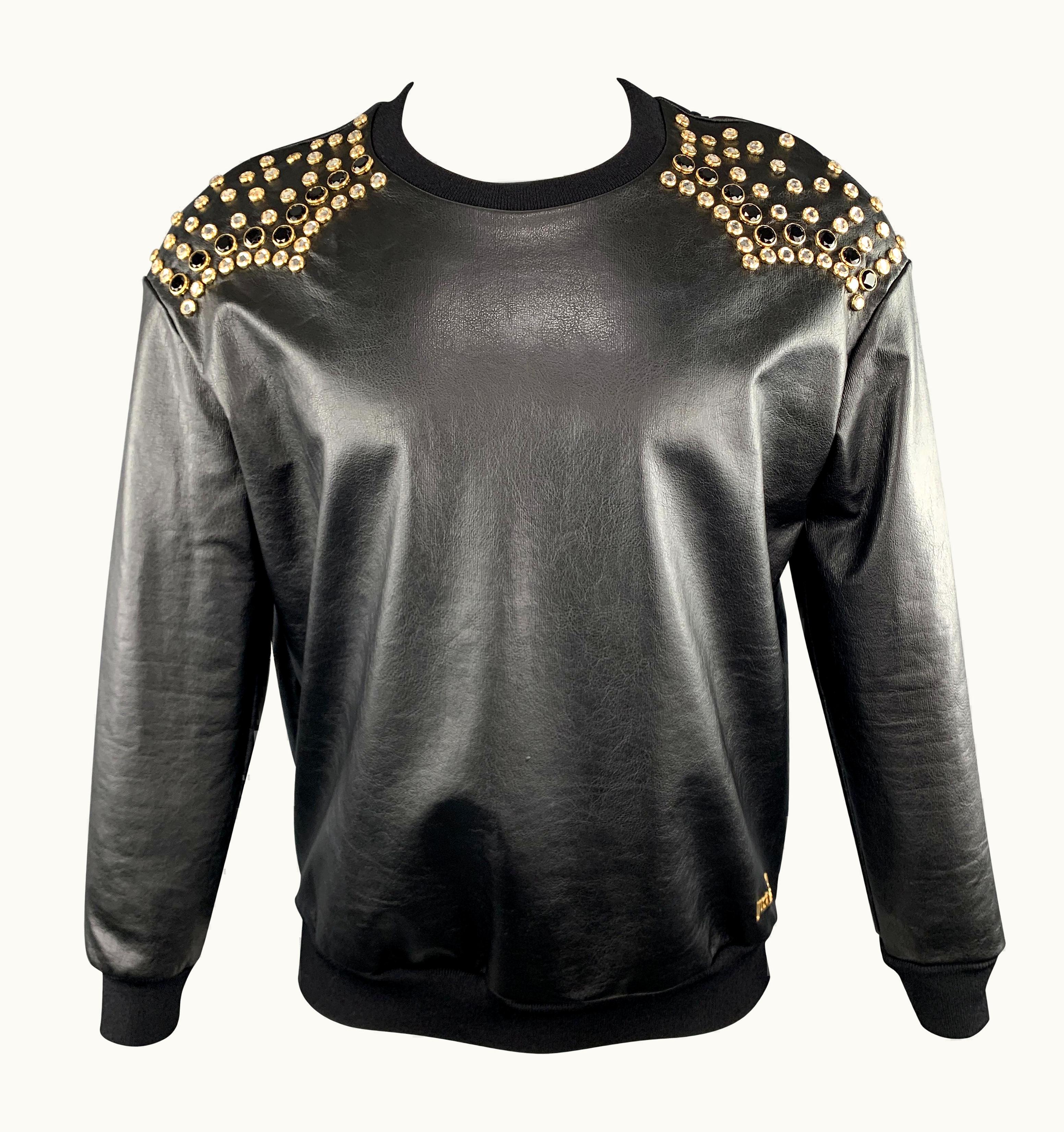 Just Cavalli Just Cavalli Black Rhinestone Studded Coated Cotton Crew-Neck Sweatshirt