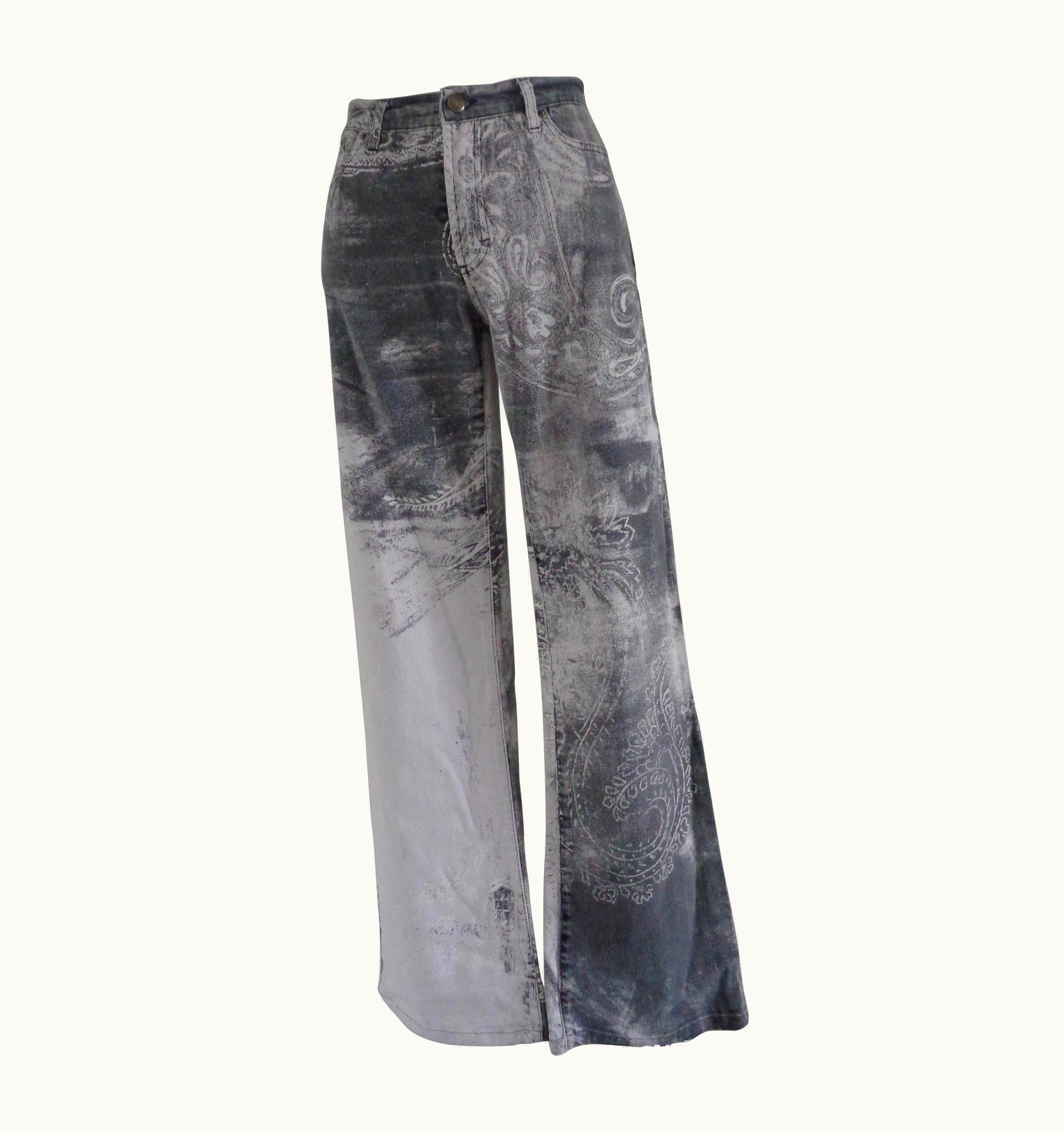 Roberto Cavalli Roberto Cavalli Grey White Cotton Denim Pants