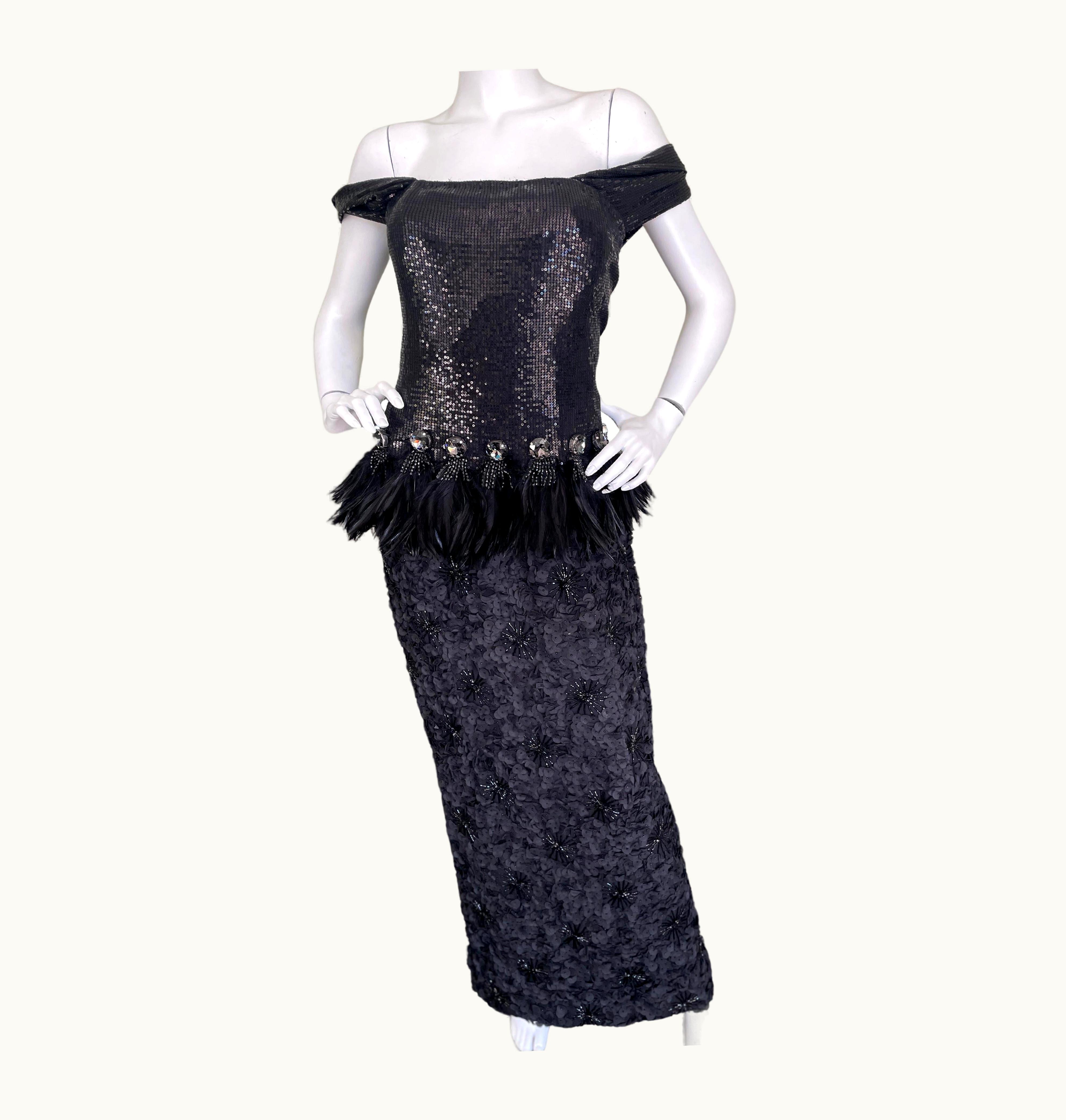 Roberto Cavalli Douglas Hannant Sequin Evening Dress With Feather And Crystal Details