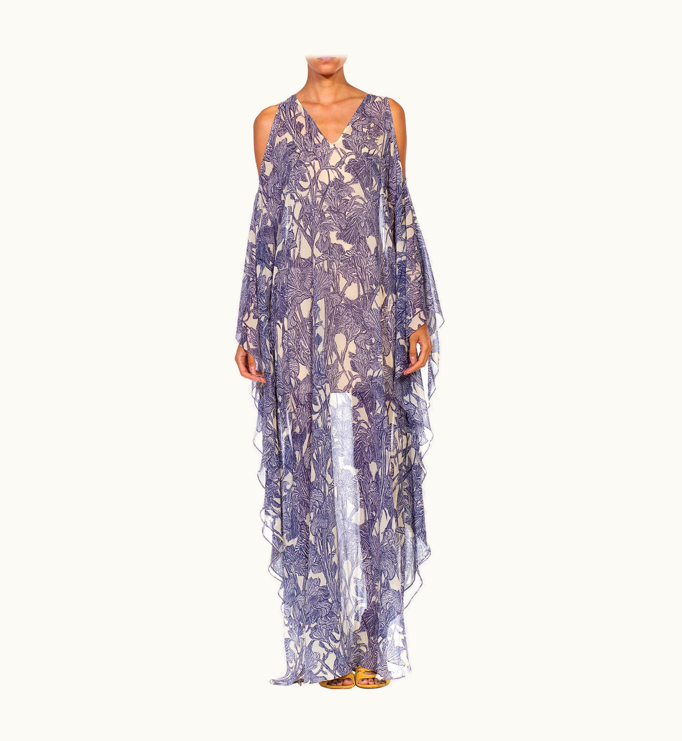 Roberto Cavalli 1990s Roberto Cavalli Blue & White Silk Floral Printed Dress