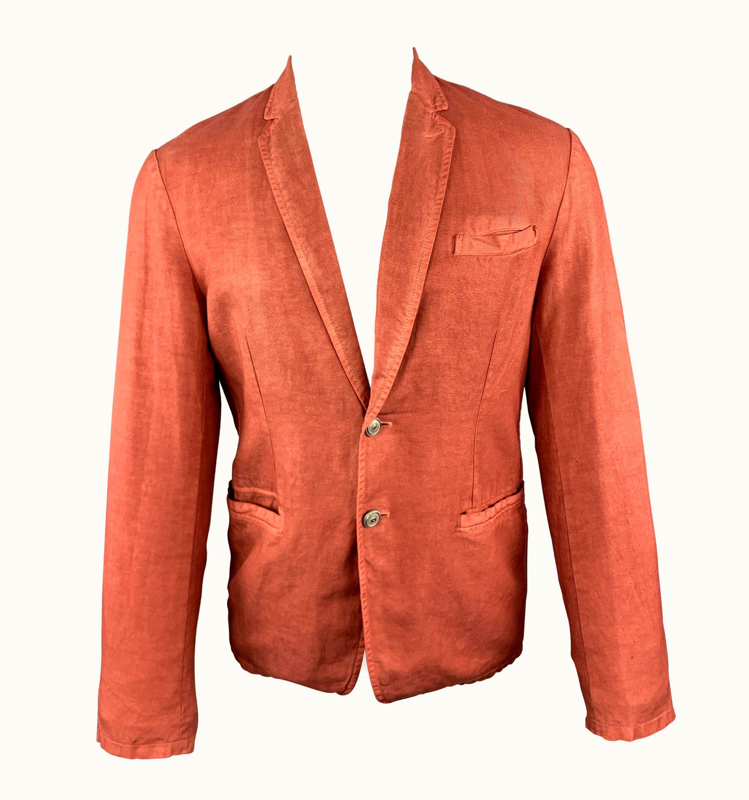 Just Cavalli Just Cavalli Washed Brick Red Cotton S/S Linen Notch Lapel Sport Coat