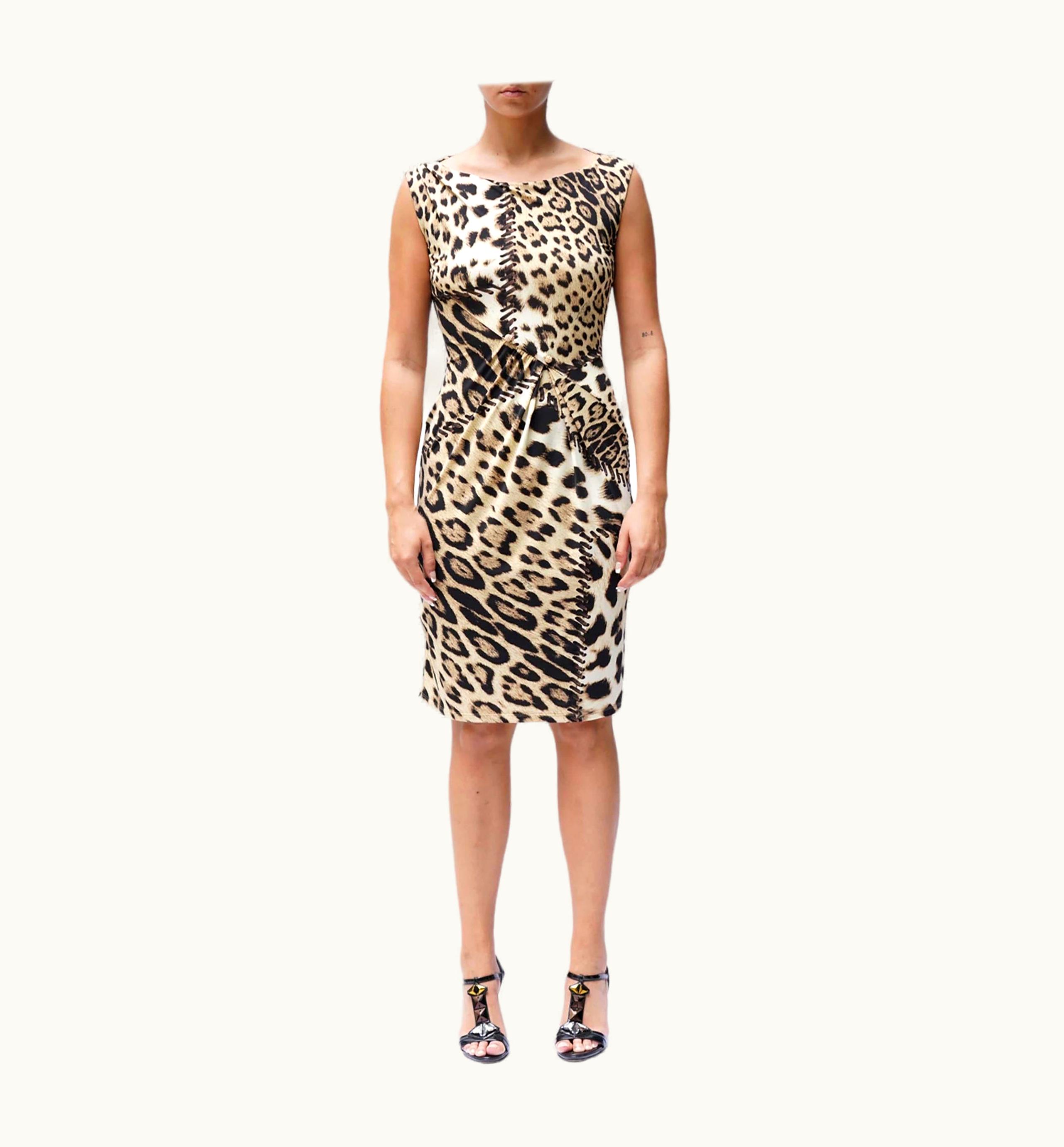 Roberto Cavalli 2000s Roberto Cavalli Leopard Print Stitches Poly/Nylon Gold Pin Detail Cocktai