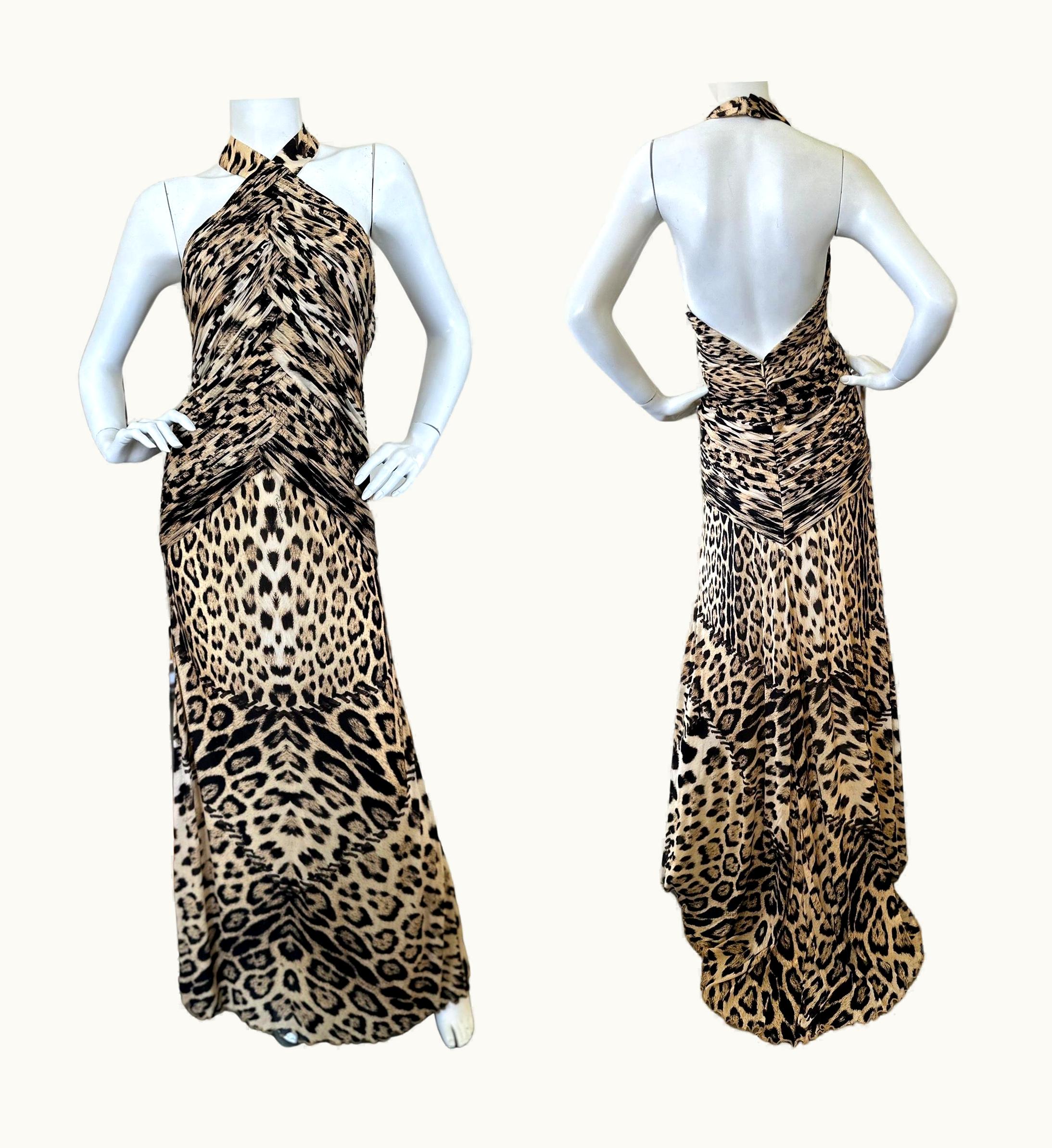 Roberto Cavalli Roberto Cavalli Leopard Print Halter Style Evening Dress With Convertible Train