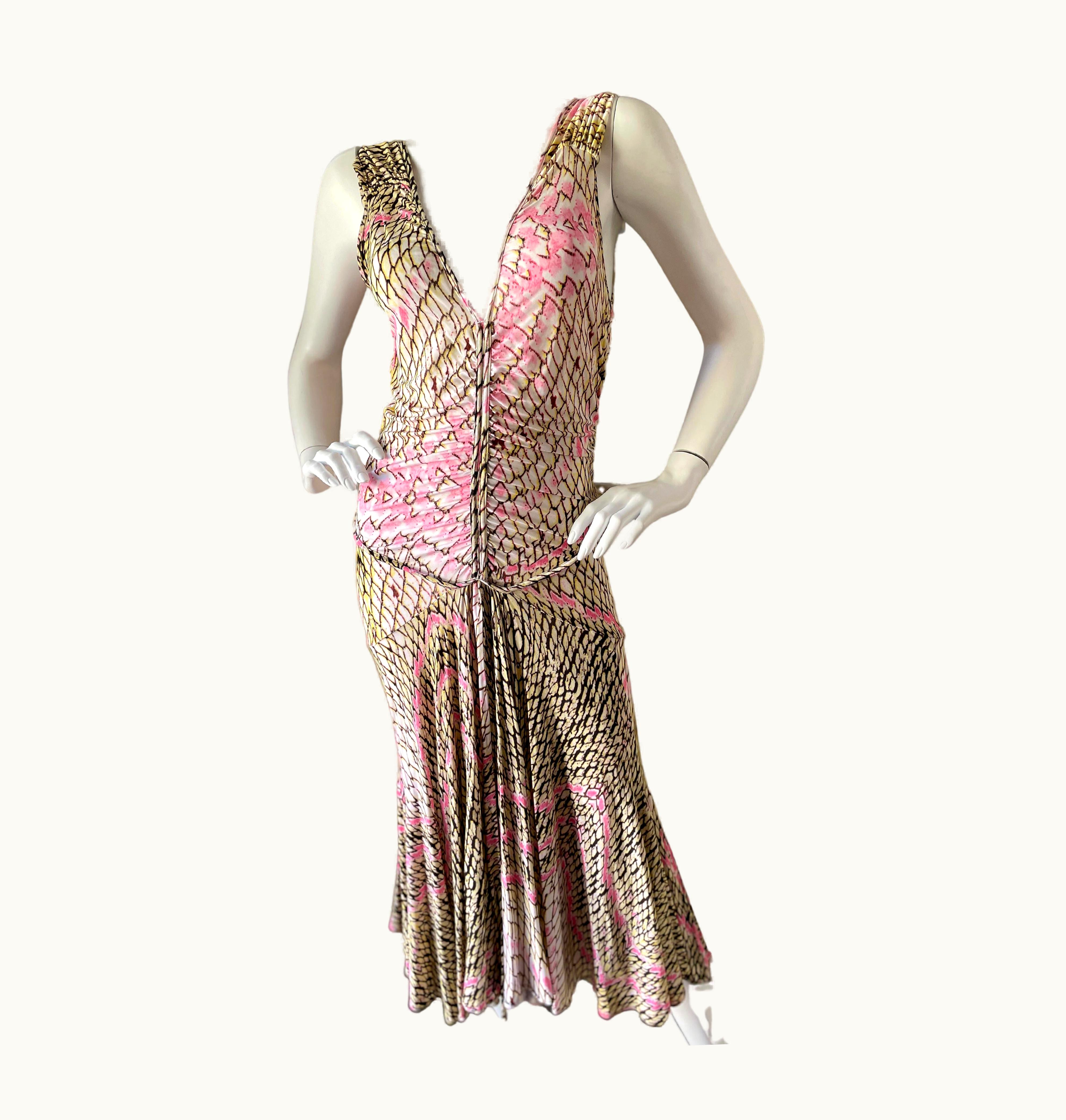 Roberto Cavalli Roberto Cavalli Just Cavalli Vintage Reptile Print Plunging Cocktail Dress