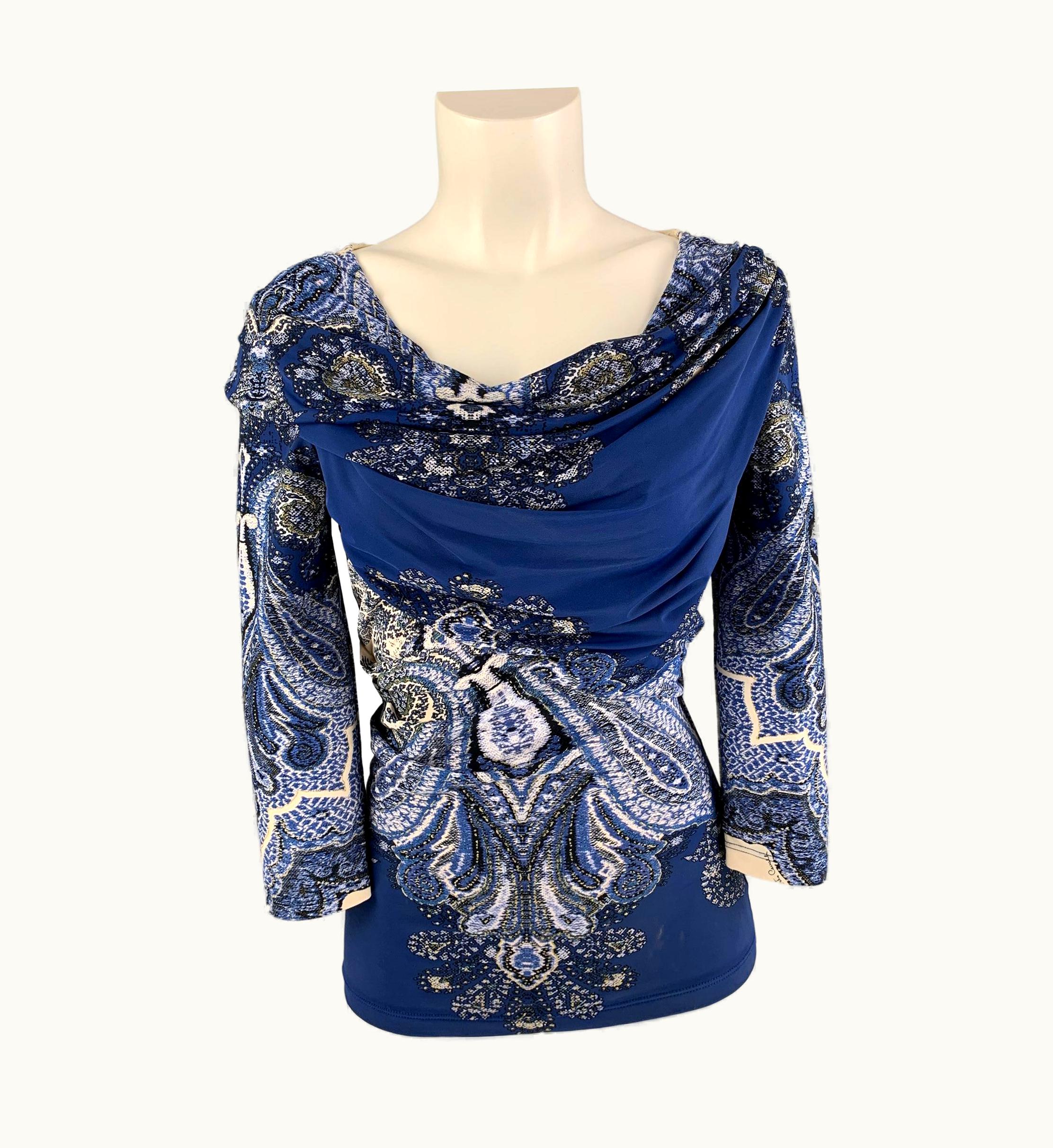 Roberto Cavalli Roberto Cavalli Blue & White Paisley Blouse