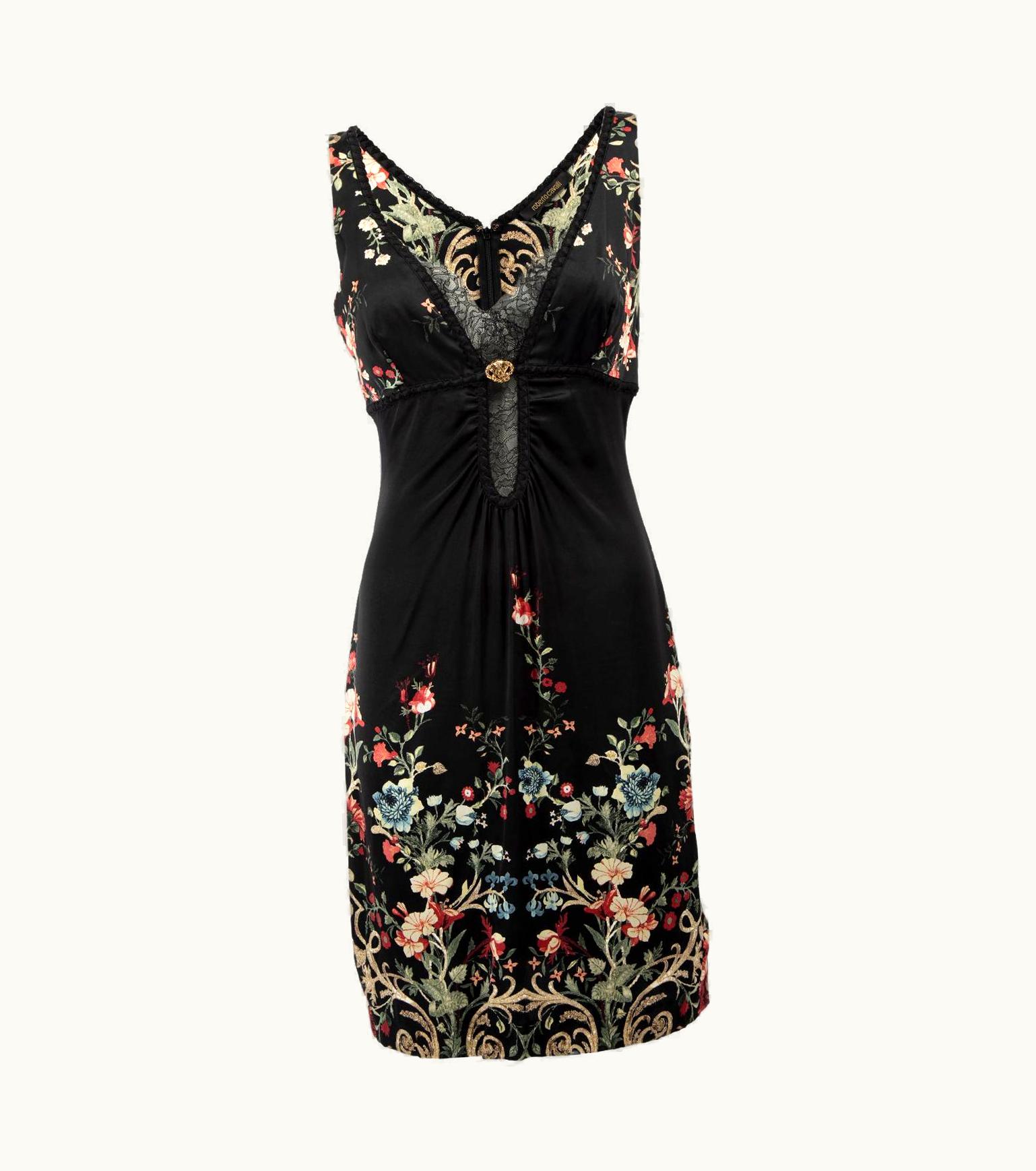 Roberto Cavalli Roberto Cavalli Women' Black Floral Print Midi Night Gown