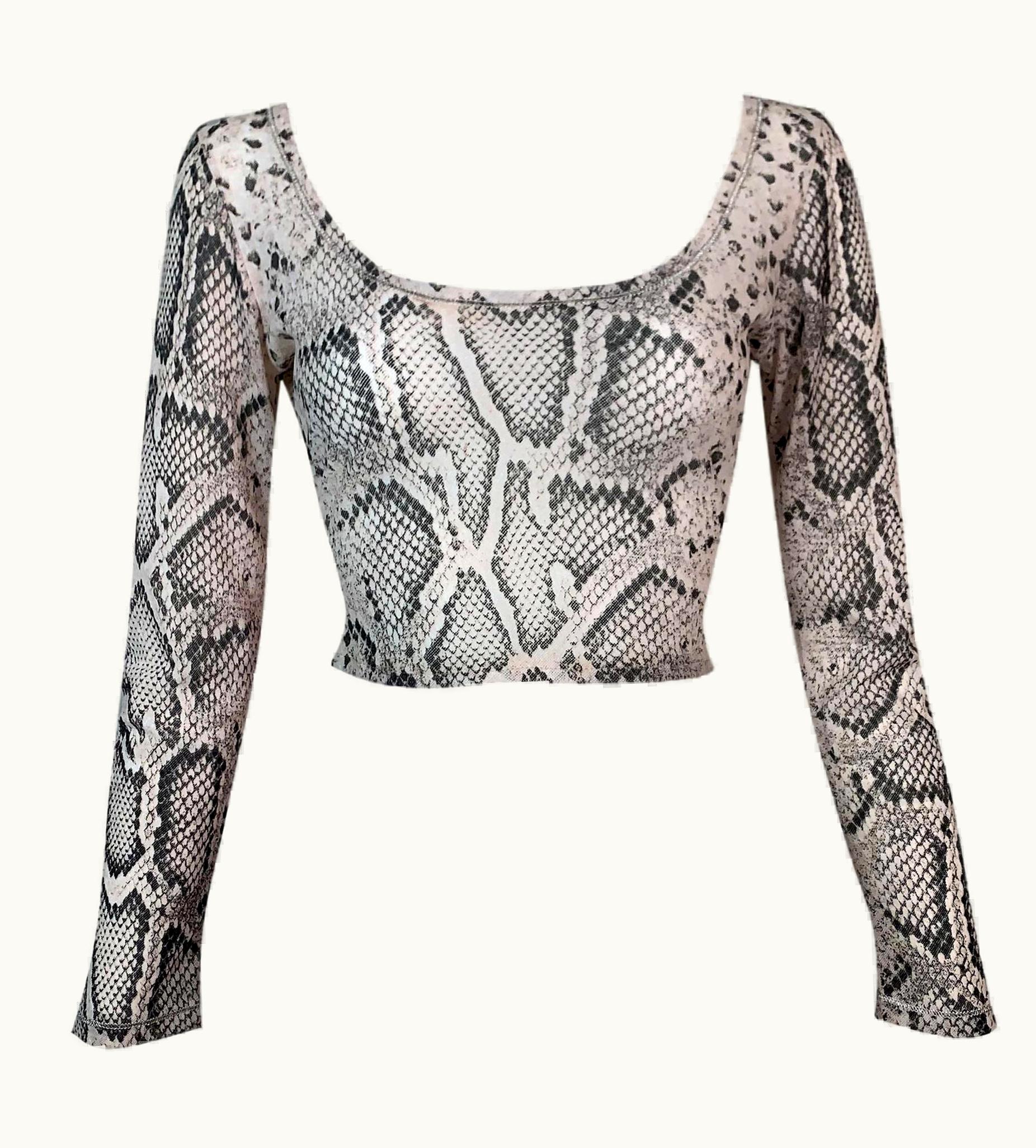 Roberto Cavalli Vintage 1990' Roberto Cavalli Sheer Mesh Snakeskin Print Crop Top