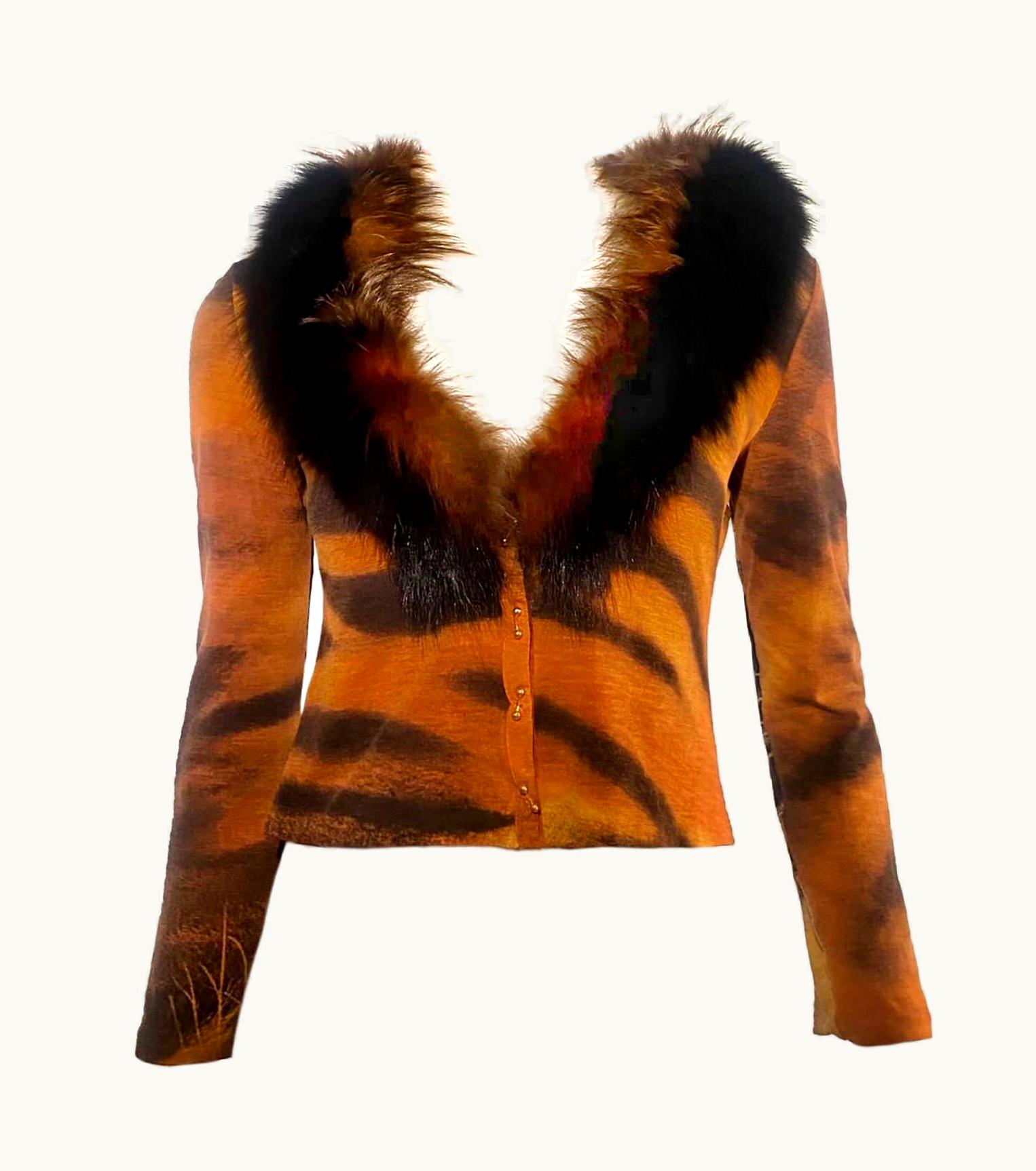 Roberto Cavalli Roberto Cavalli AW 2000 Tiger Fur Cardigan