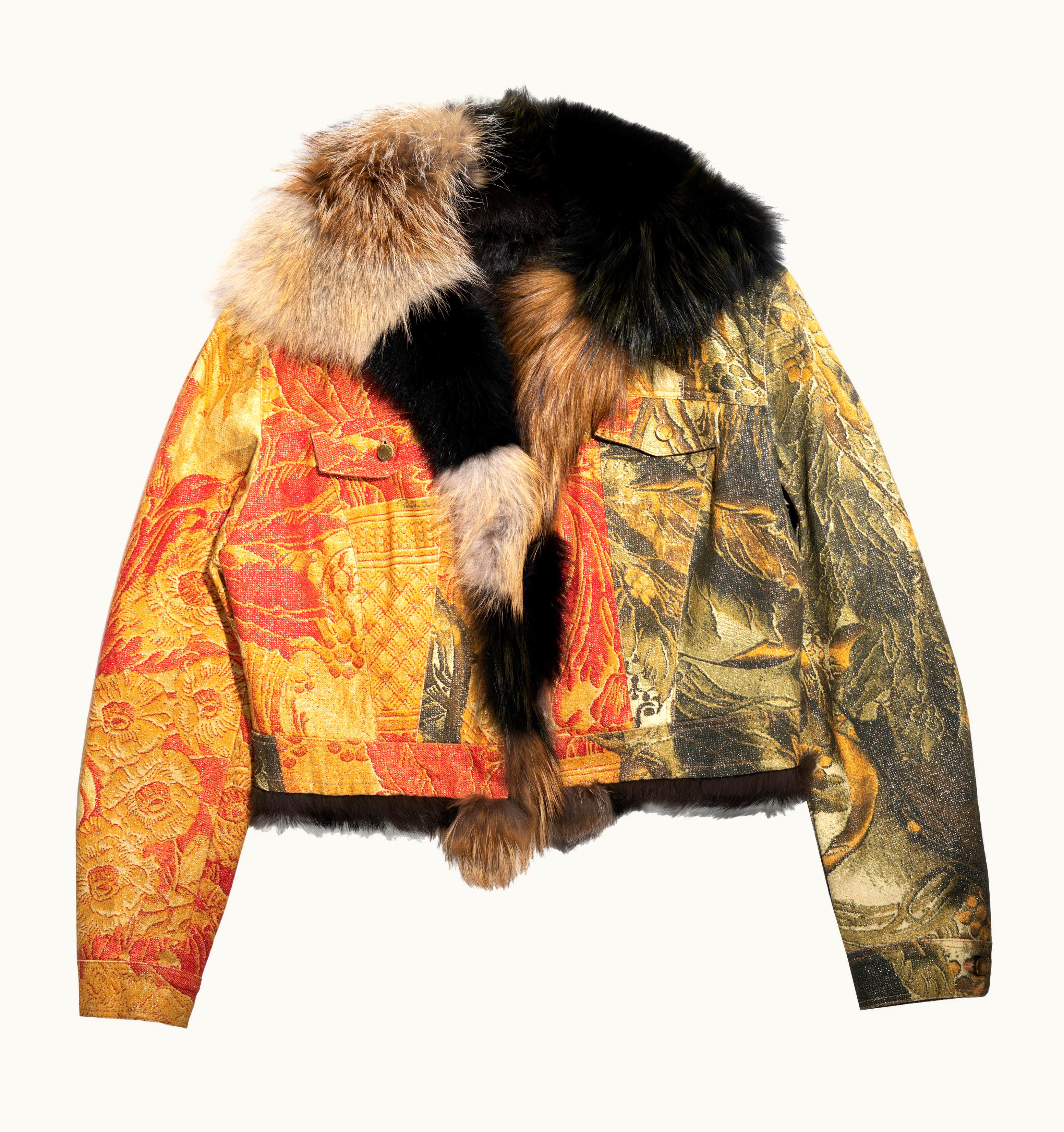 Roberto Cavalli Roberto Cavalli Printed Denim Jacket With Fur, AW 2001