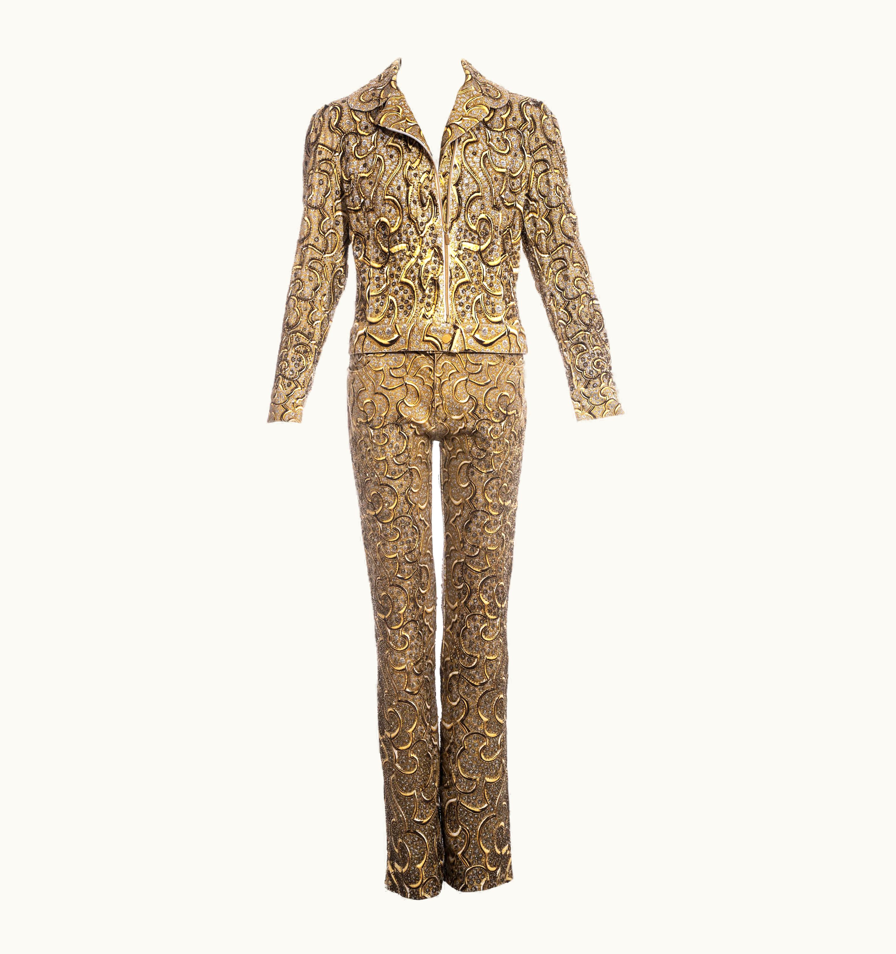 Roberto Cavalli Roberto Cavalli Yellow Printed Cotton Embellished Pant Suit, S/S 2001