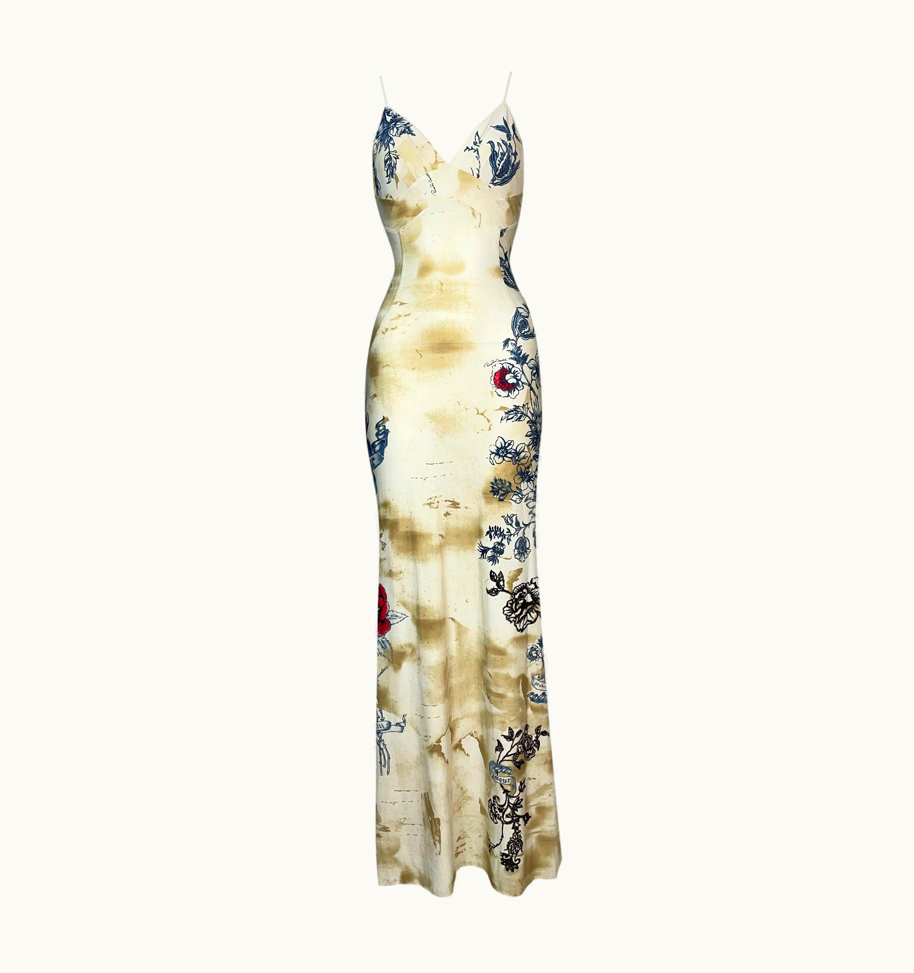 Roberto Cavalli 2002 Roberto Cavalli Tiger Tattoo Nylon Bodycon Maxi Dress