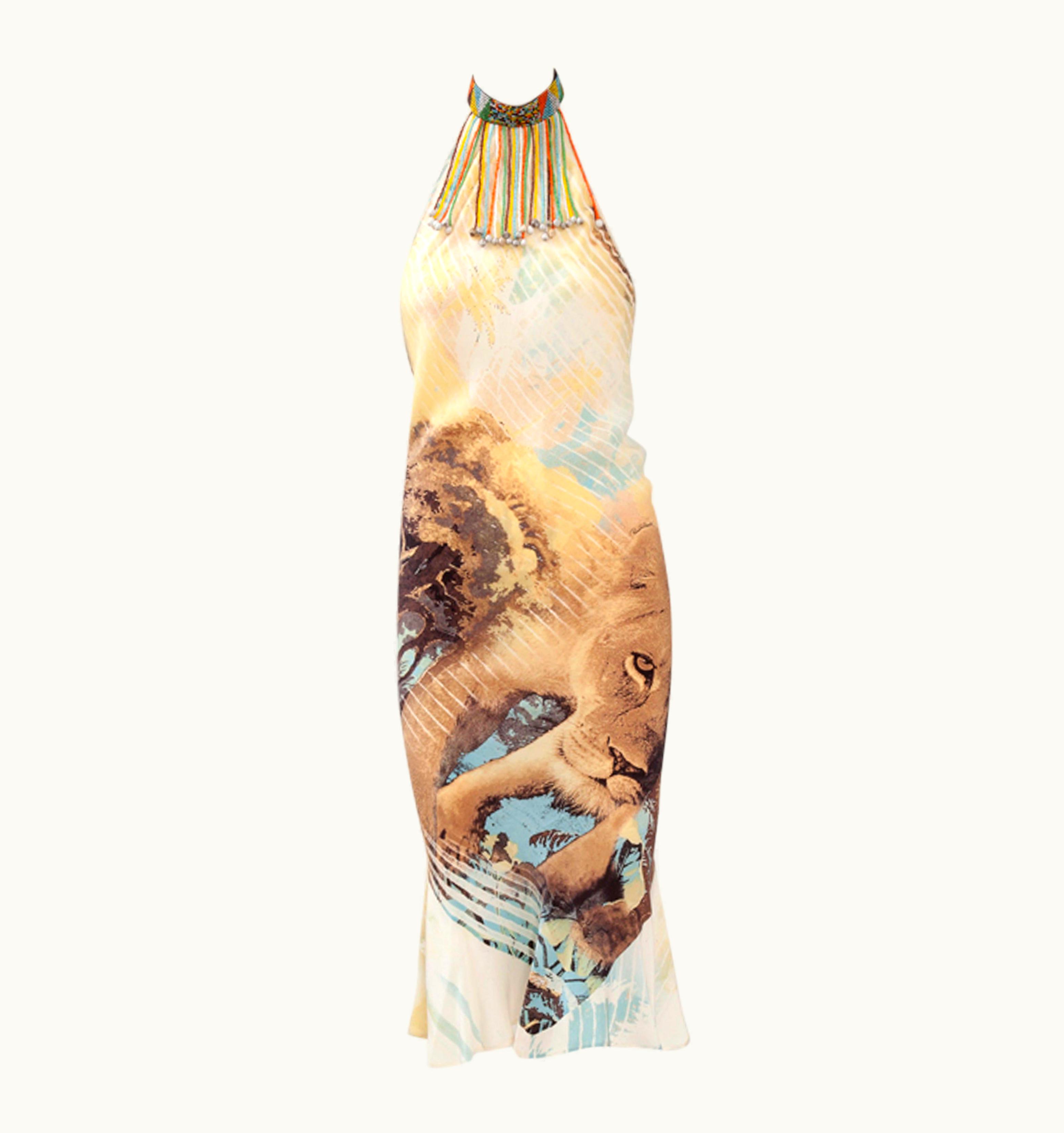 Roberto Cavalli Roberto Cavalli Lion Print Slip Silk Dress, Spring-Summer 2002