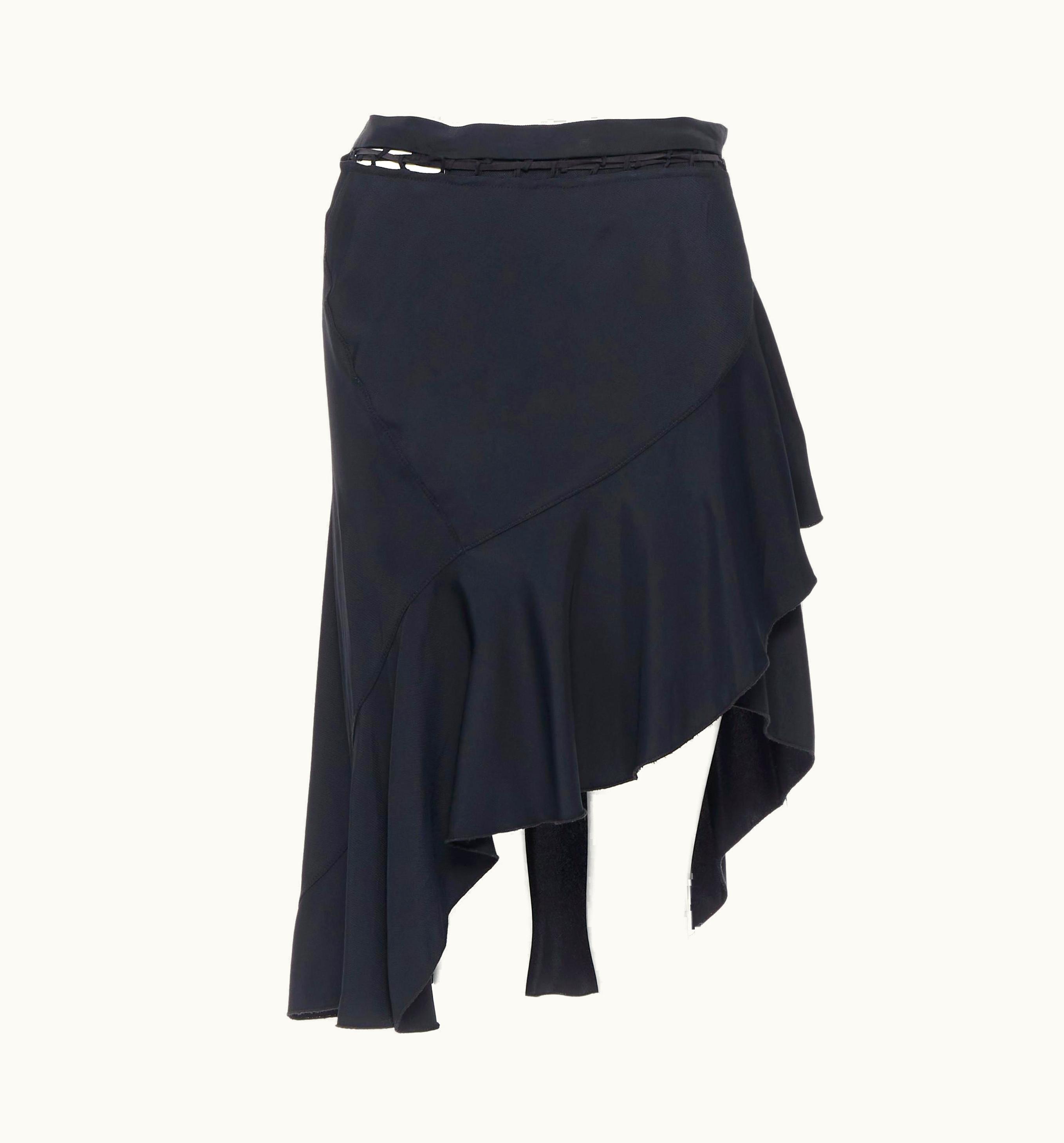 Roberto Cavalli Vintage Roberto Cavalli 2003 Black Ladder Seam Self Tie Wrap Asymmetric Skirt