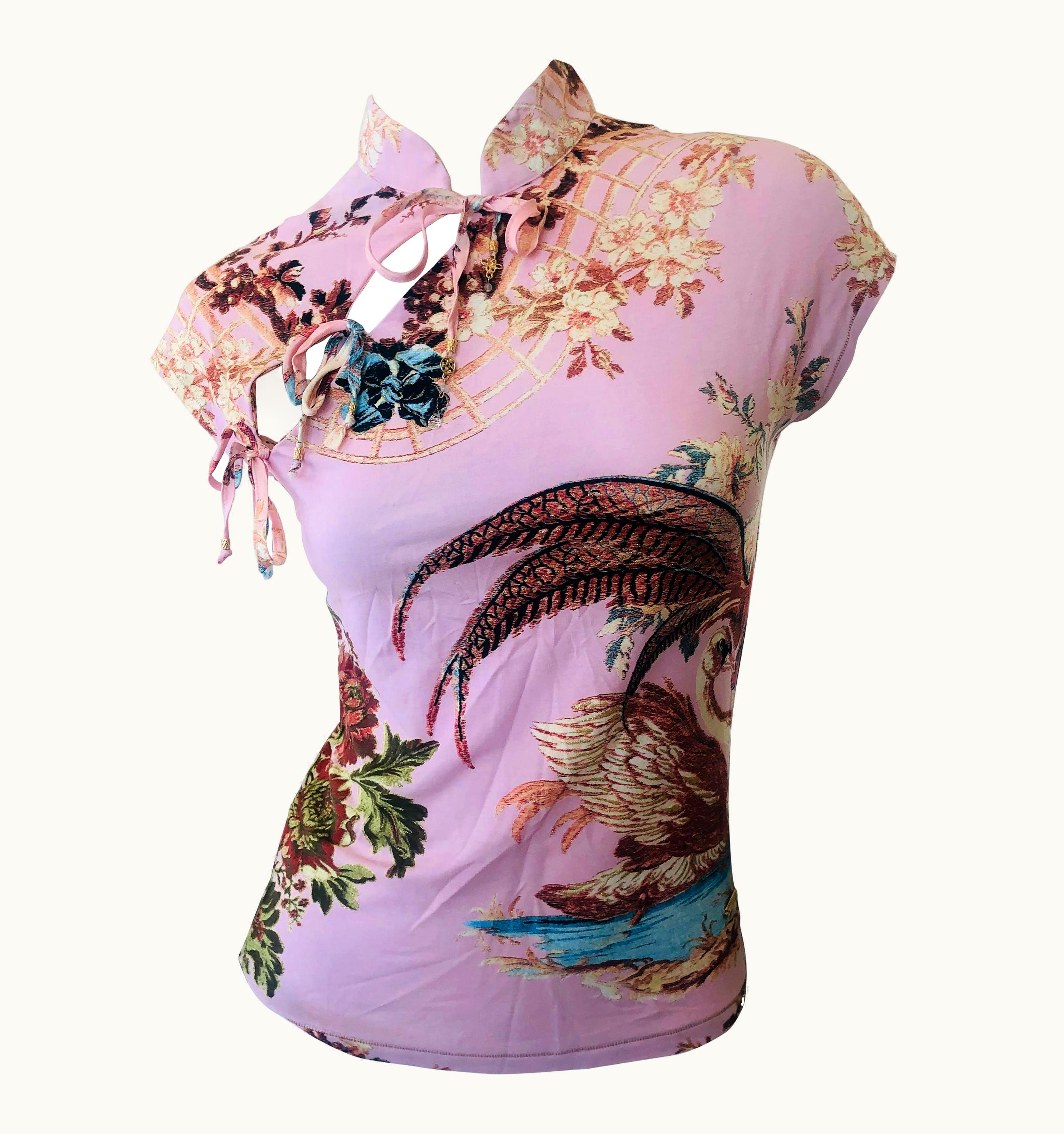 Roberto Cavalli Roberto Cavalli Spring 2003 Silk Cheongsam Style Floral Top