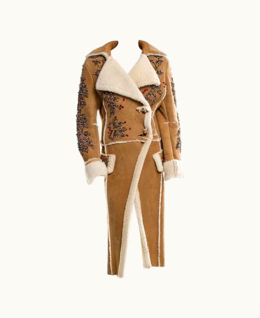 Roberto Cavalli 2004 Roberto Cavalli Runway Crystal Embellished Shearling Coat