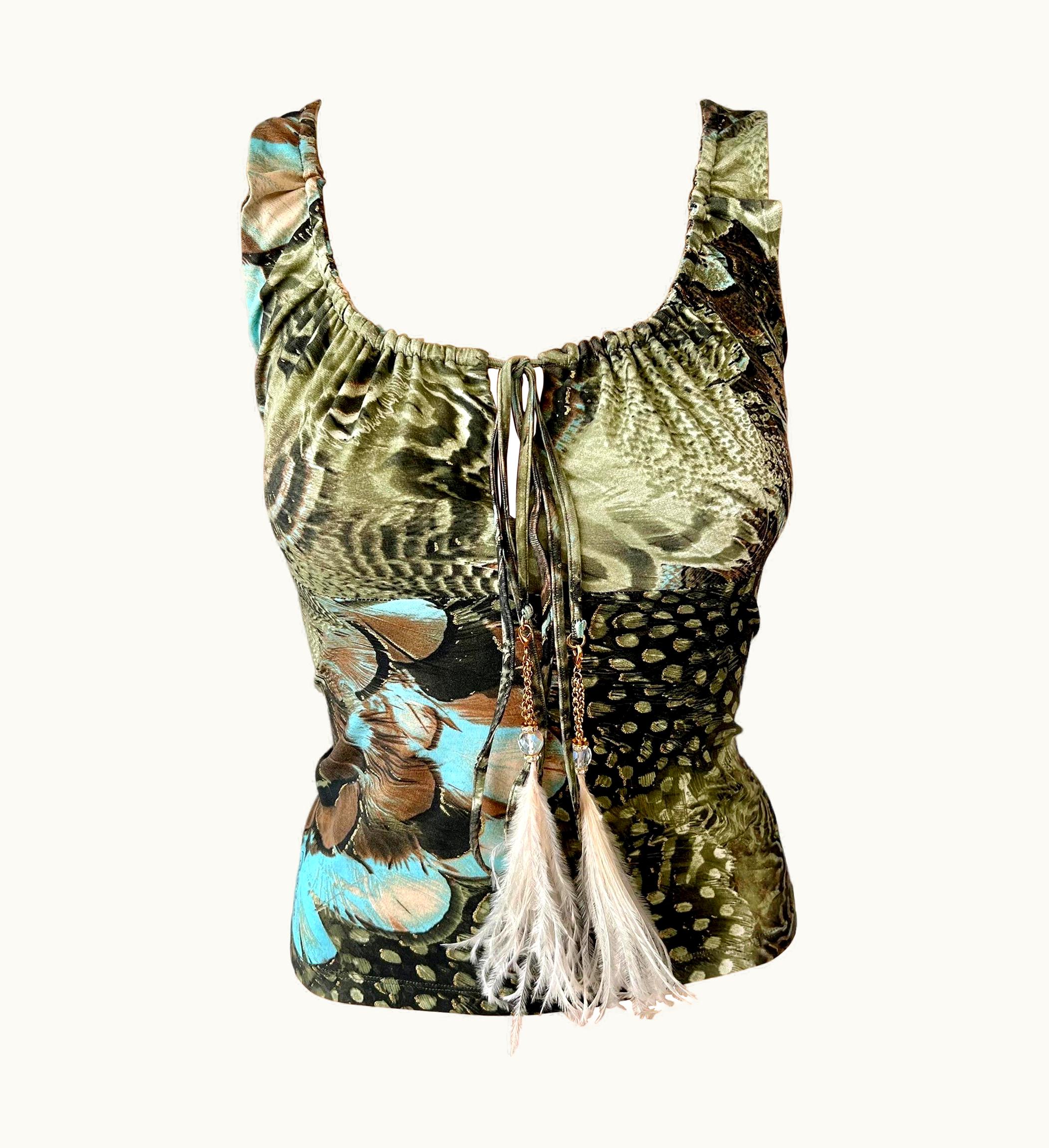 Roberto Cavalli Roberto Cavalli S/S 2004 Bustier Feather Embellished Top