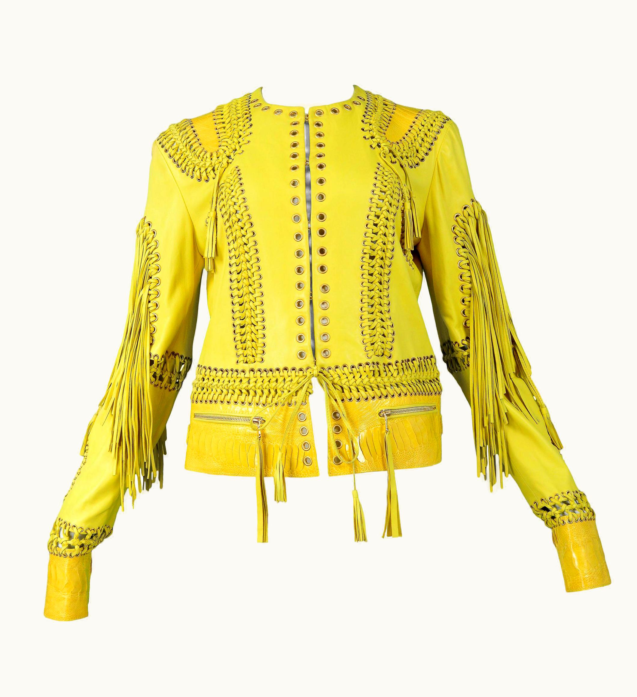 Roberto Cavalli Vintage Roberto Cavalli Yellow Leather Fringe Jacket 2006