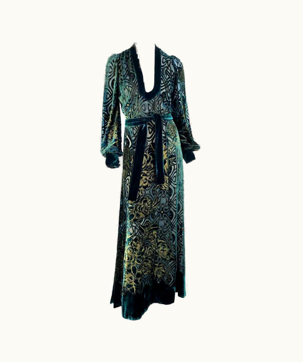 Roberto Cavalli AW 2006 Roberto Cavalli Dark Green Velvet Art Nouveau Wrap Gown
