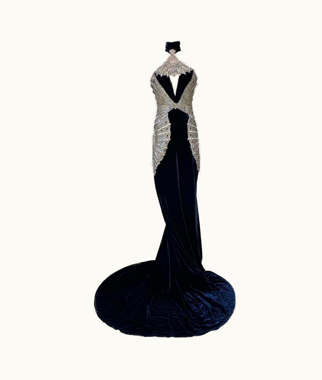 Roberto Cavalli Roberto Cavalli Midnight Blue Velvet Swarovski Crystal Dress AW 2006 it