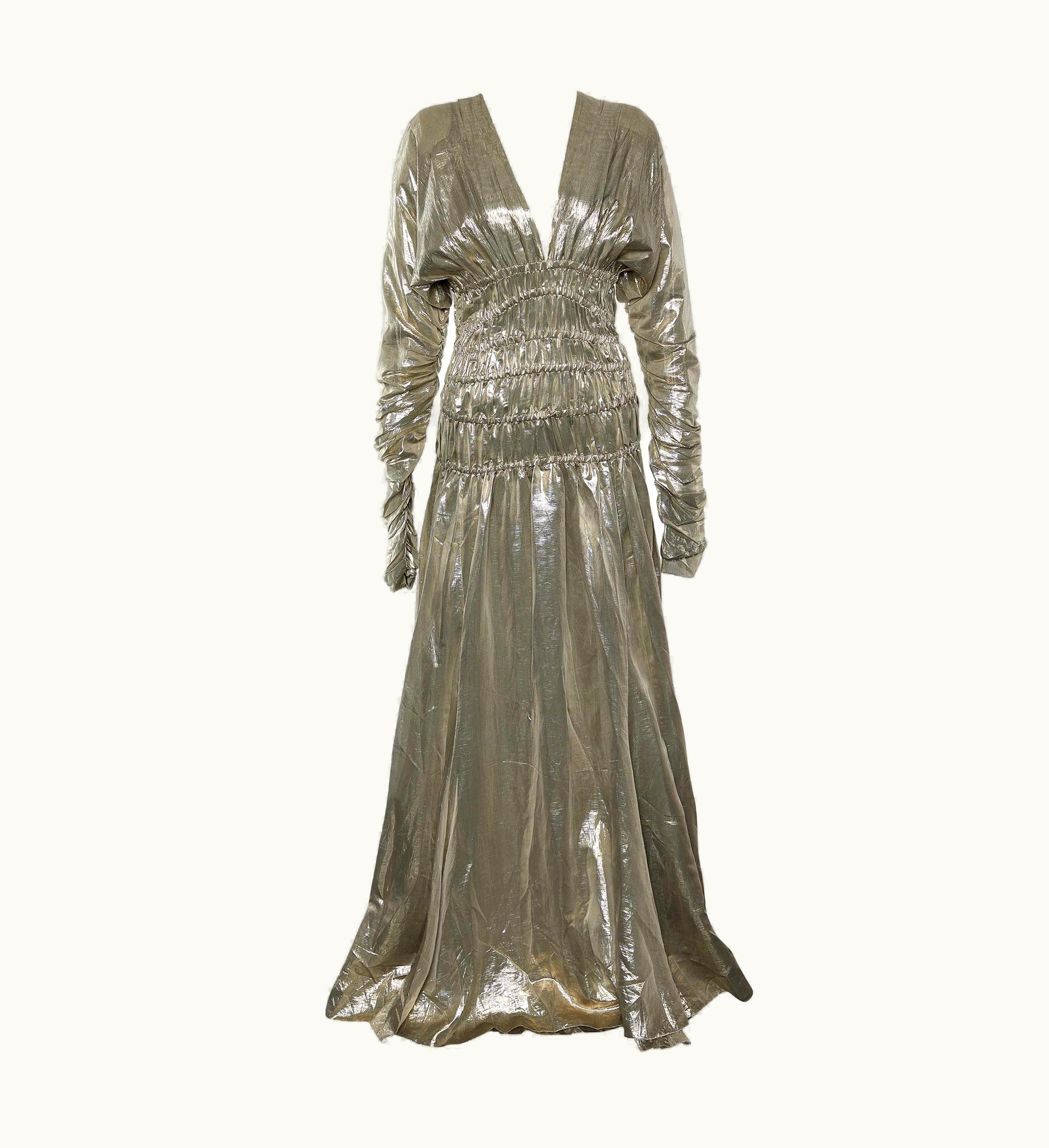 Just Cavalli Just Cavalli Pale Gold Lamé Smocked Waist Detail Gown