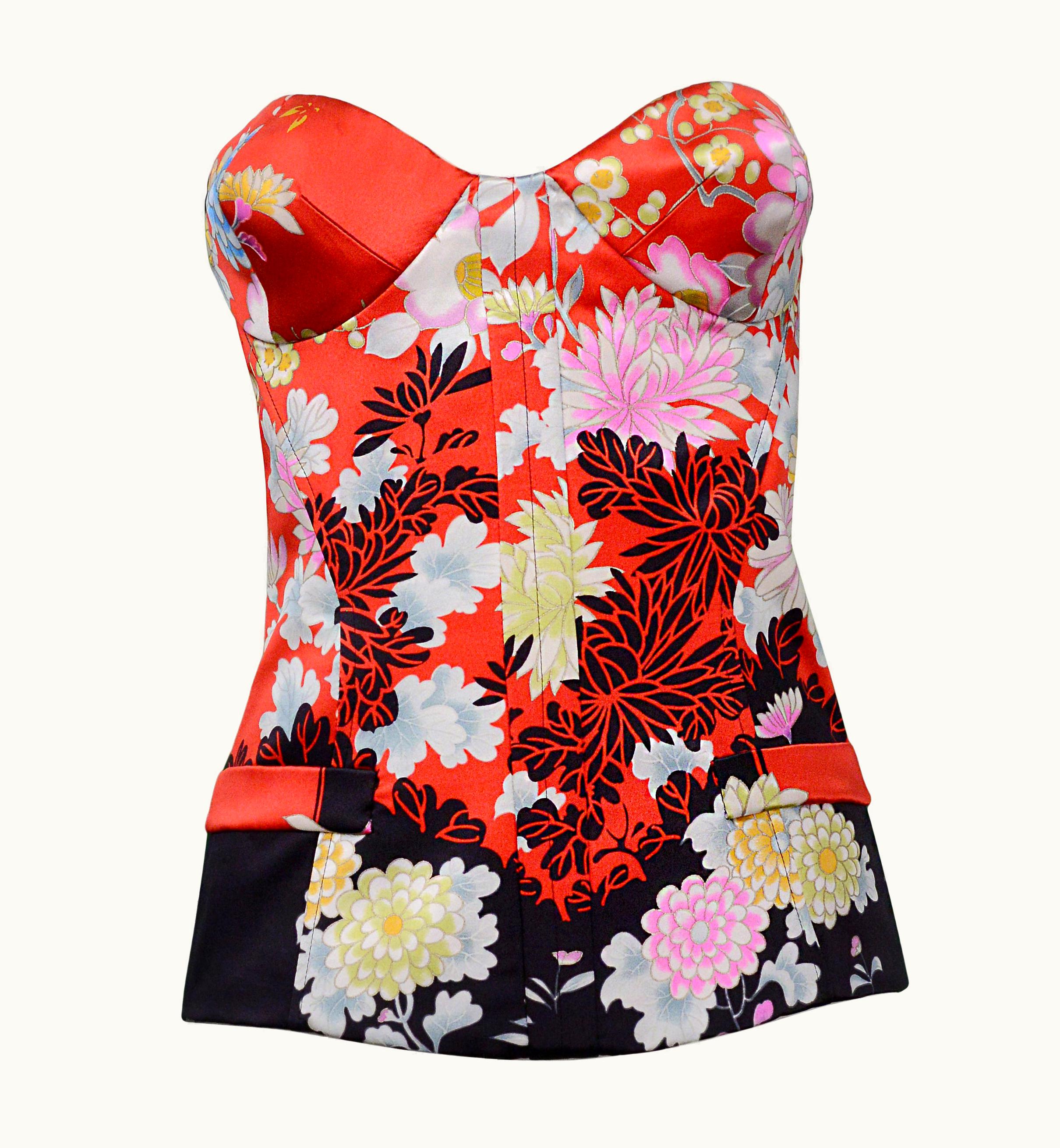 Roberto Cavalli Roberto Cavalli Red Floral Obi Corset Bustier Top 2008