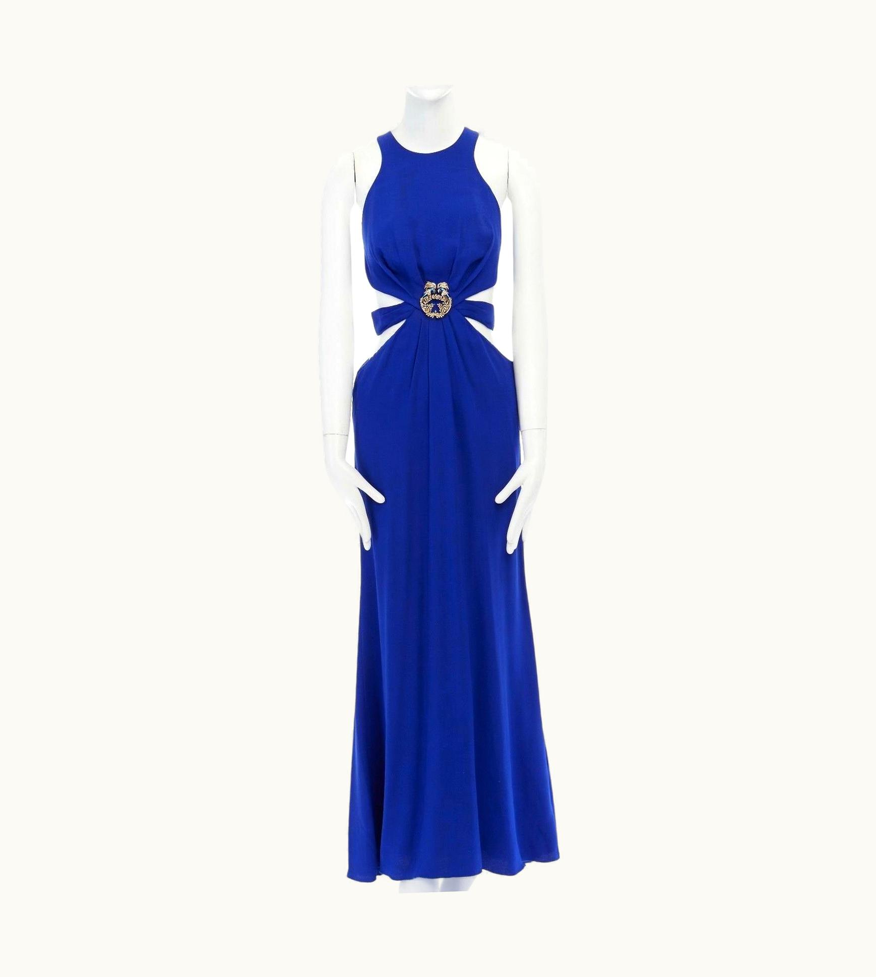 Roberto Cavalli Roberto Cavalli Vintage Blue Parrot Enamel Brooch Cut Out Gown Dress