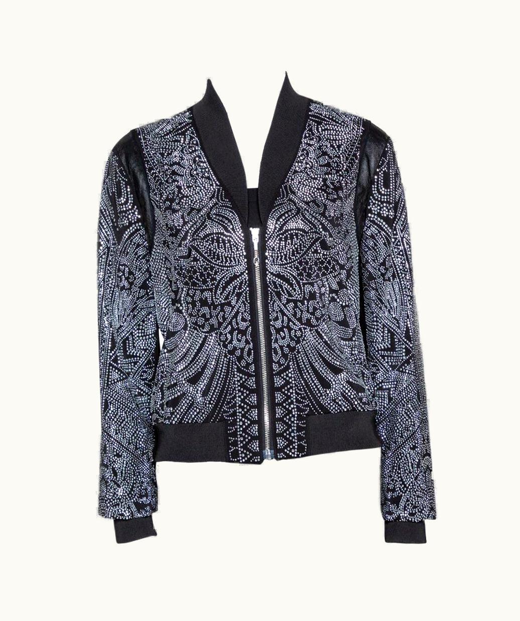 Just Cavalli Just Cavalli Black Crepe Embellished Bomber Jacket