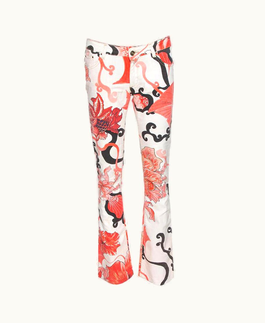 Just Cavalli Just Cavalli Red Floral Print Cotton Flared Jeans