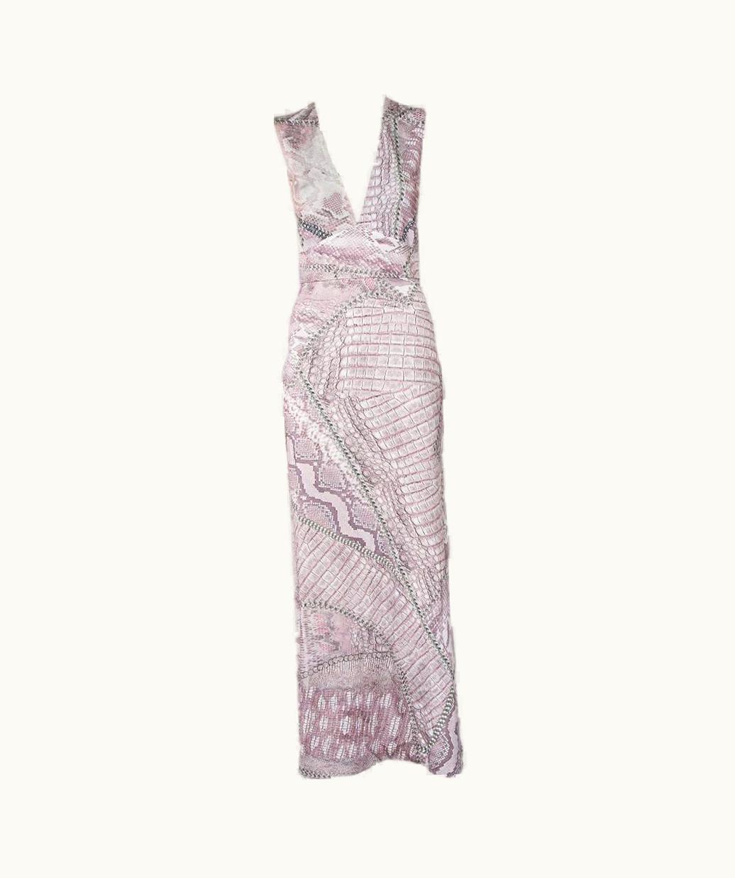 Just Cavalli Just Cavalli Pink Cracking Beauty Printed Knit Sleeveless Maxi Dress