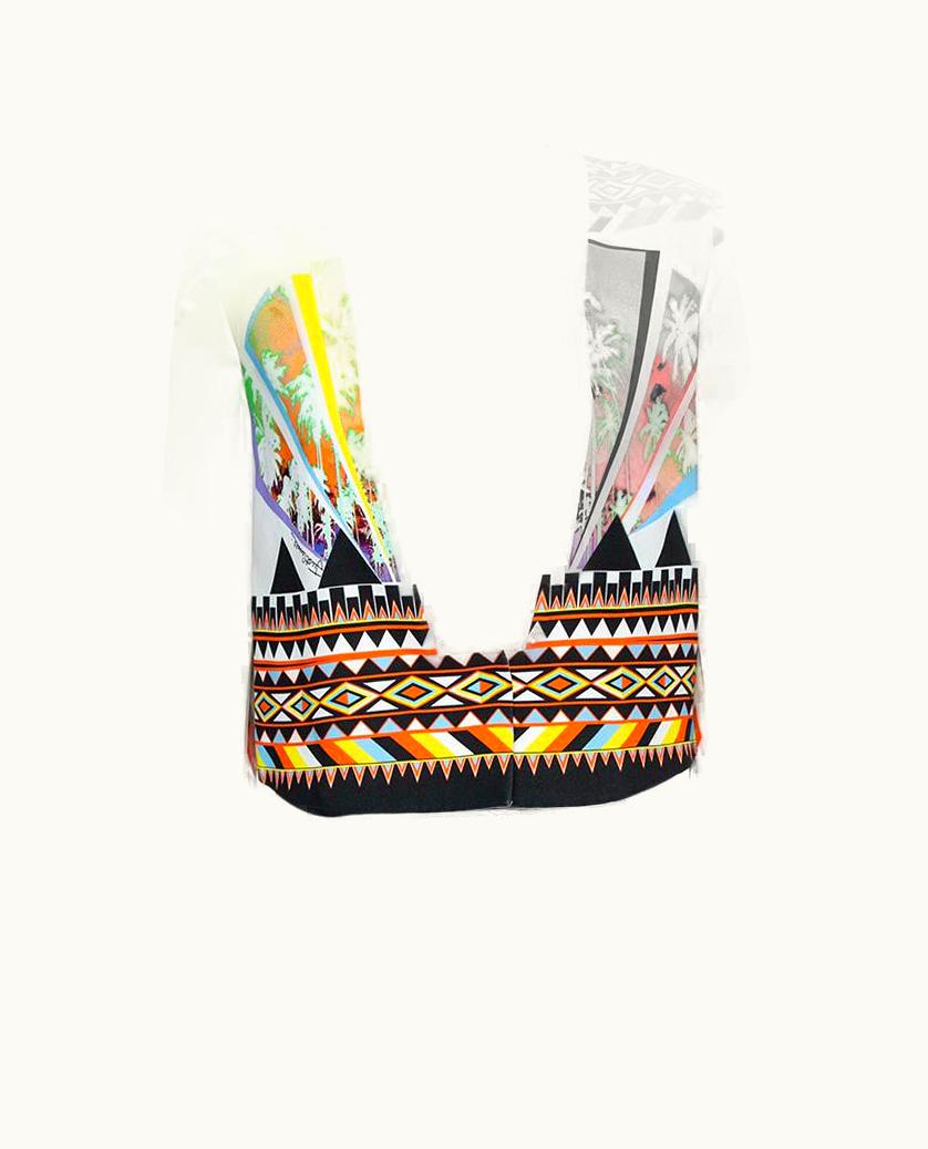 Just Cavalli Just Cavalli Multicolor Abstract Nylon Blend Print Crop Top Blazer