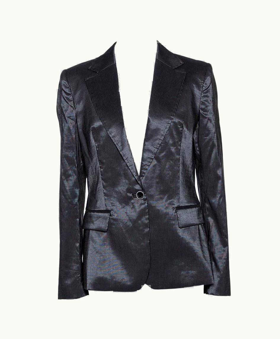 Just Cavalli Just Cavalli Black Striped Cotton Ramie Blend Single Buttoned Blazer UZ0606621