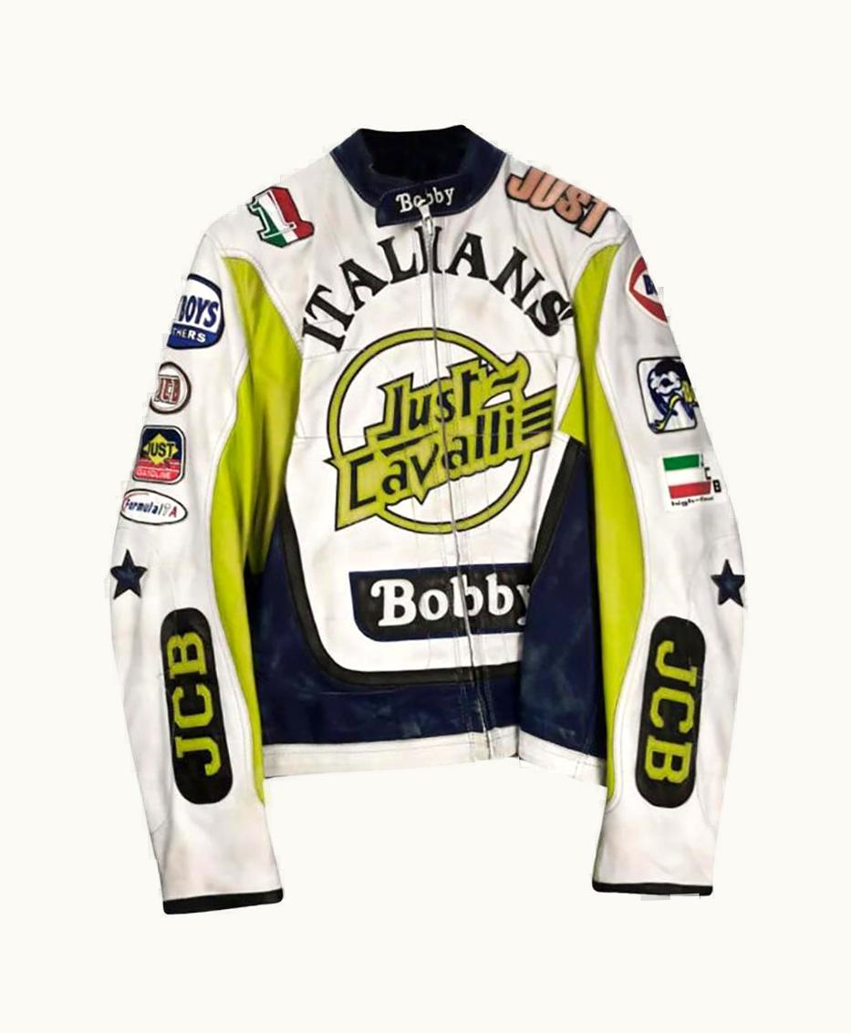 Just Cavalli Just Cavalli Men' White Printed Motorcycle Jacket