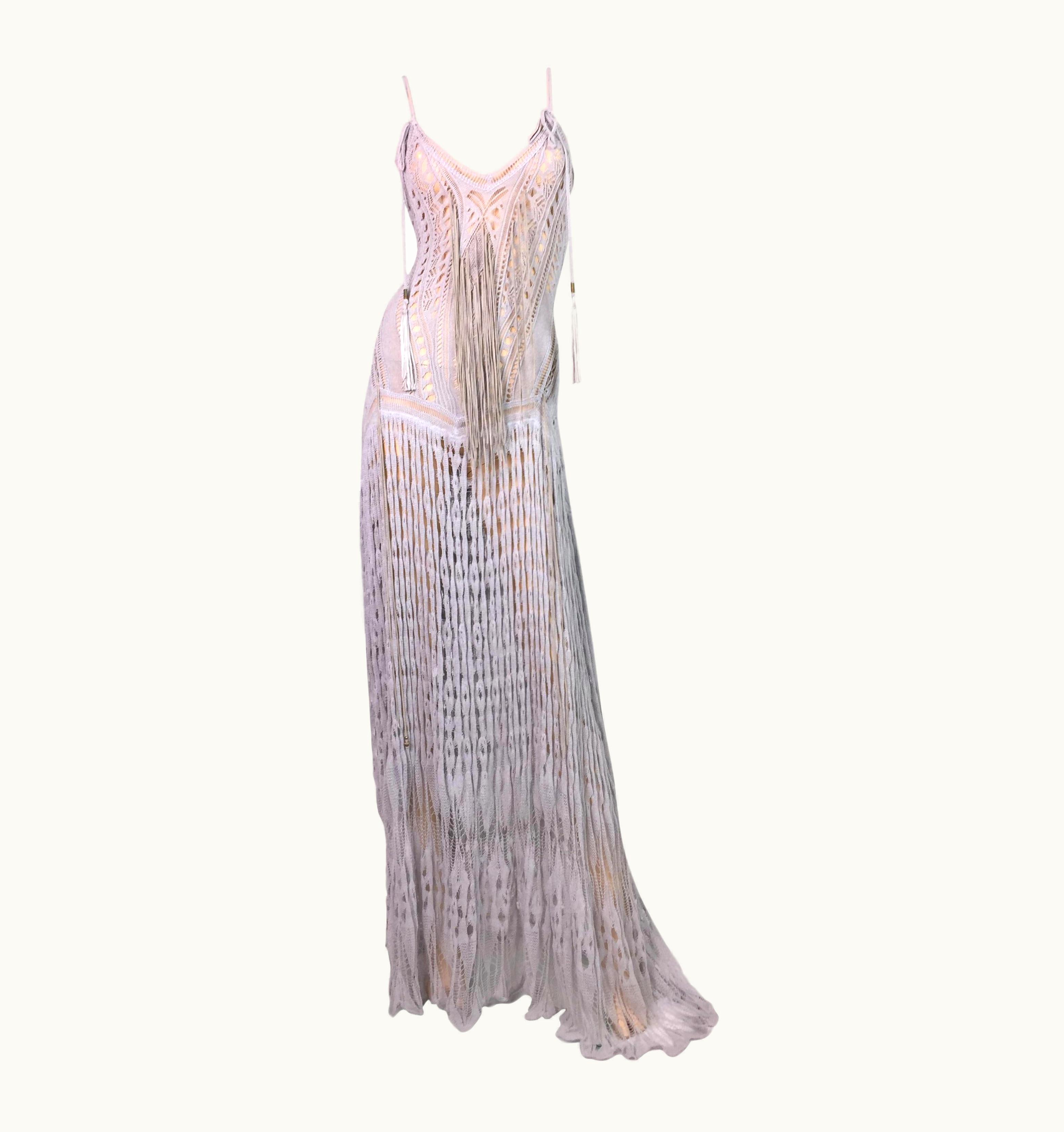 Roberto Cavalli S/S 2011 Roberto Cavalli Runway Sheer Gray Knit Plunging Gown Dress