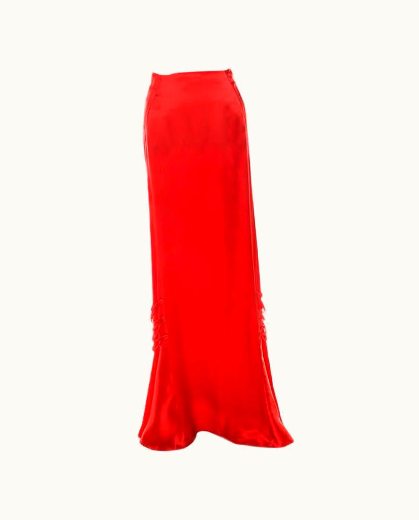 Roberto Cavalli Roberto Cavalli Red Silk Satin Flared Maxi Skirt