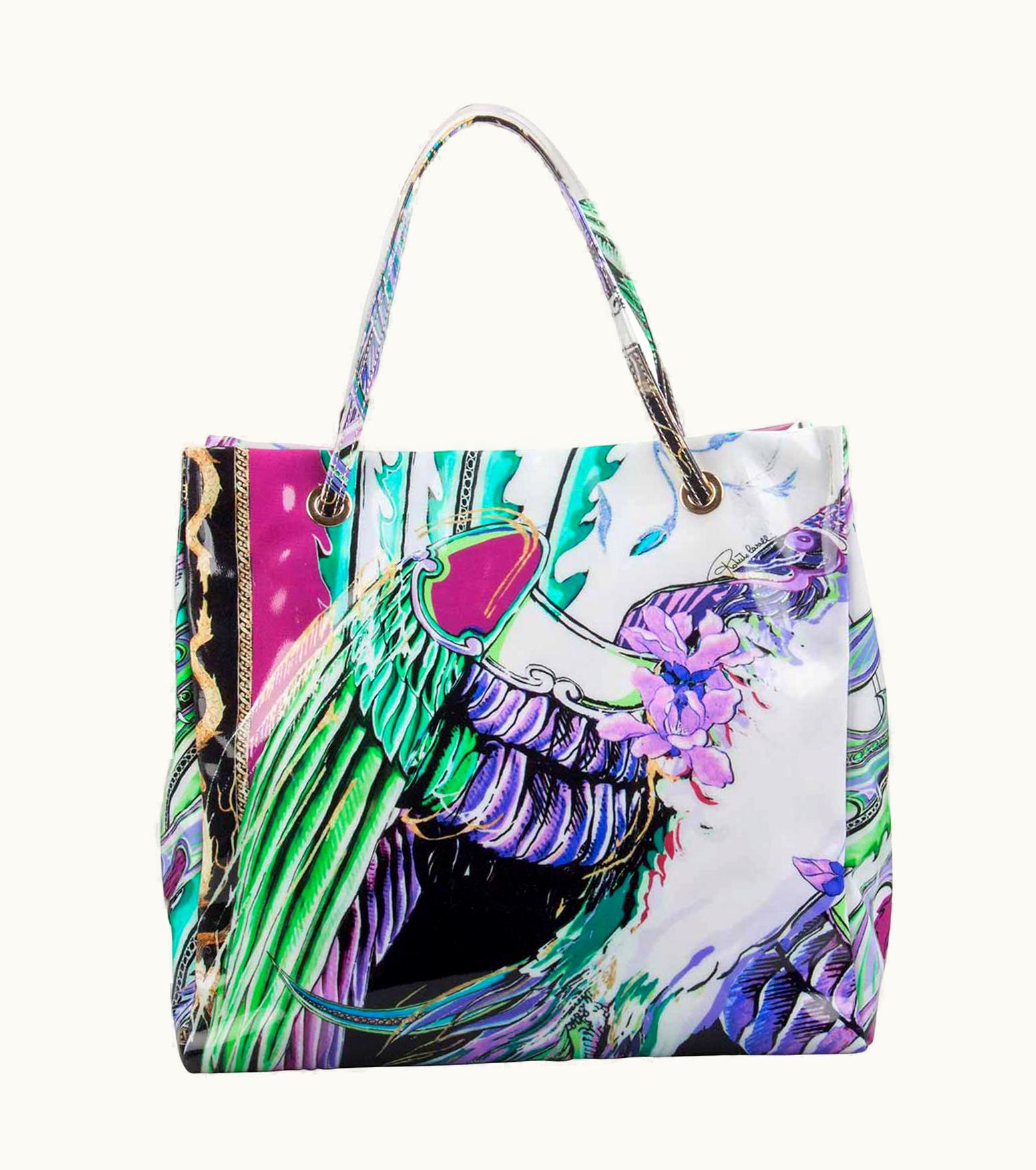 Roberto Cavalli Roberto Cavalli Multicolor Crazy Print Patent Leather Shopper Tote