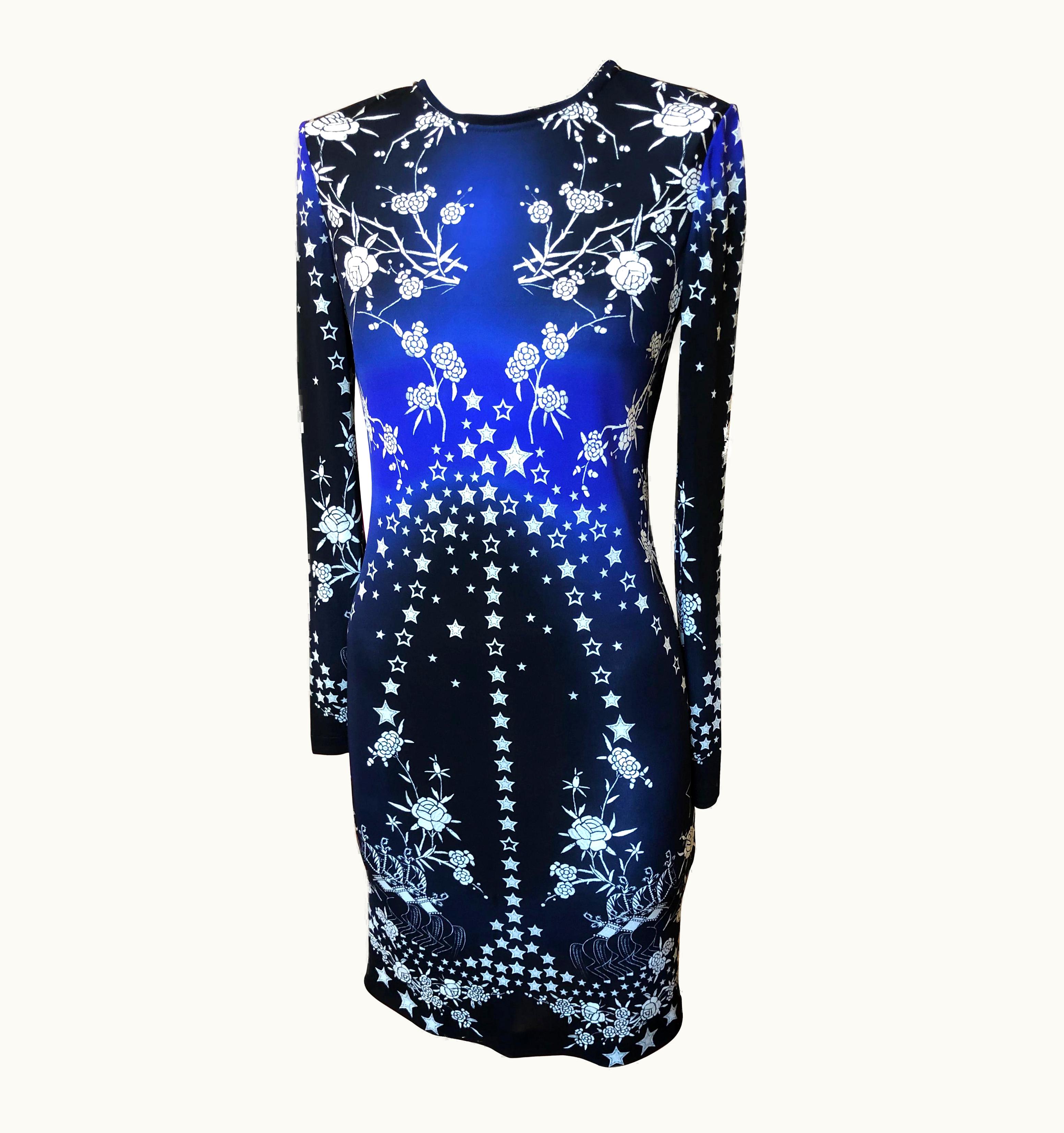 Roberto Cavalli 2016 Roberto Cavalli Floral And Star Printed Jersey Dress (42 Itl)