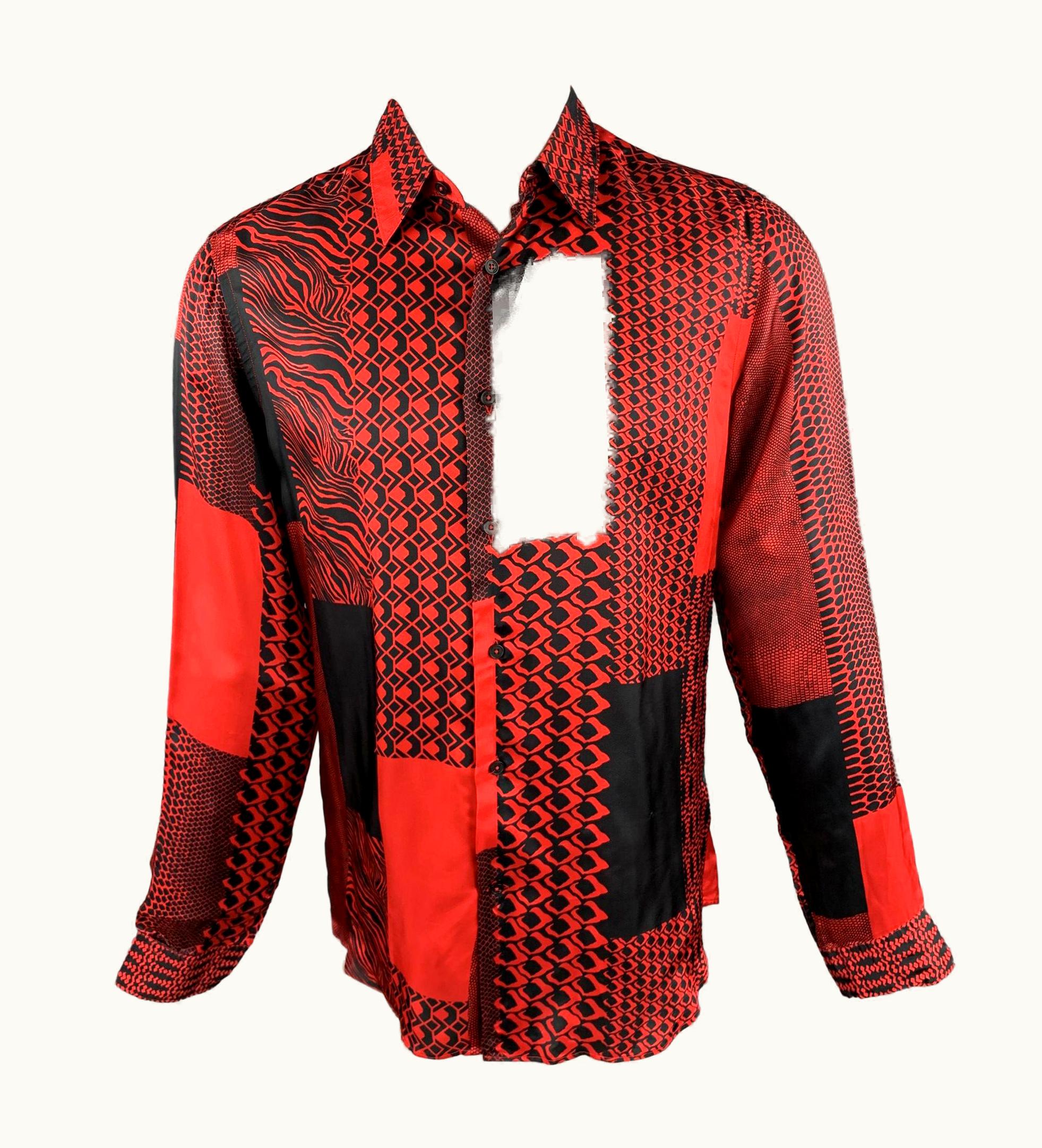 Roberto Cavalli Roberto Cavalli Pre-Fall 2018 Red & Black Print Viscose Button Up Shirt