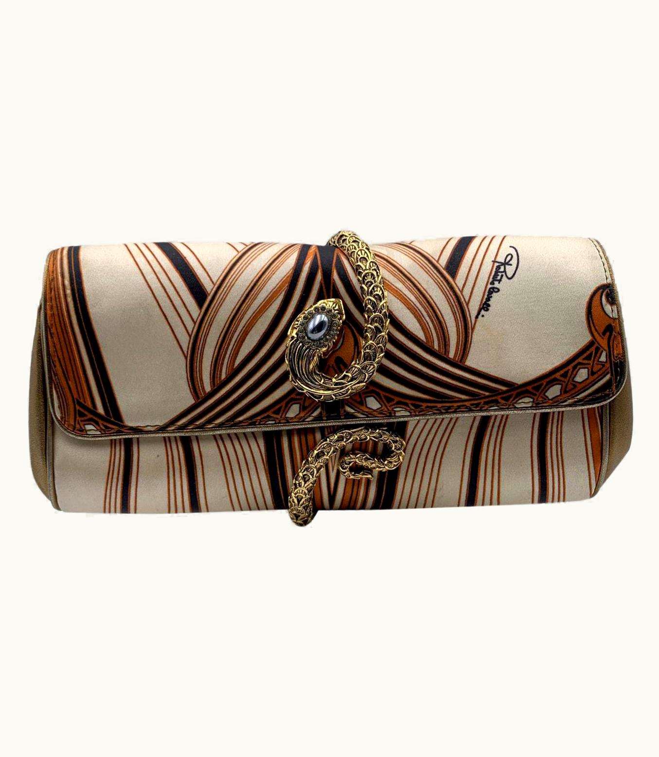 Roberto Cavalli Roberto Cavalli Printed Satin Snake Roll Clutch Bag Handbag