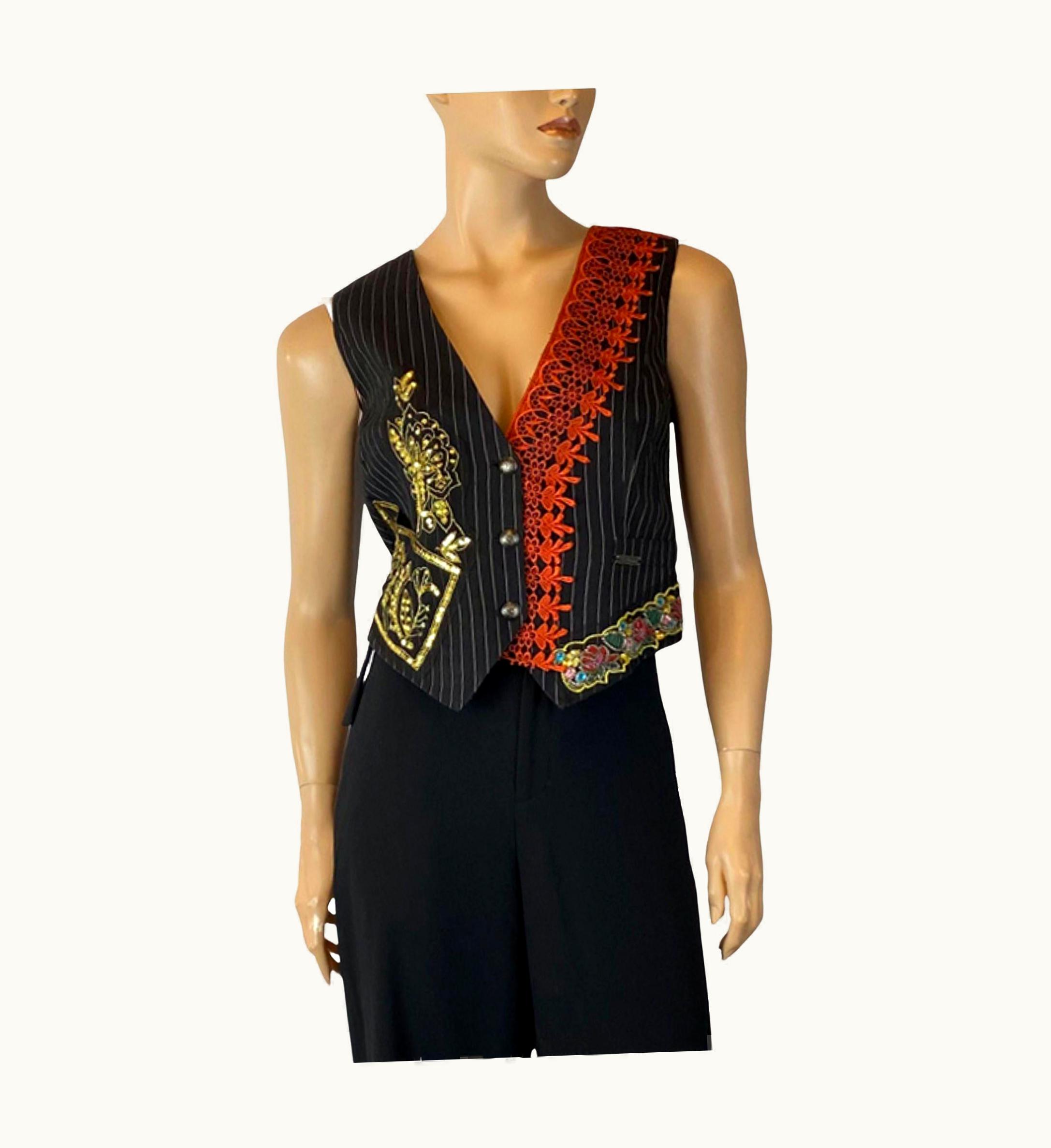 John Galliano Rare John Galliano Embellished Pinstripe Vest - Eu