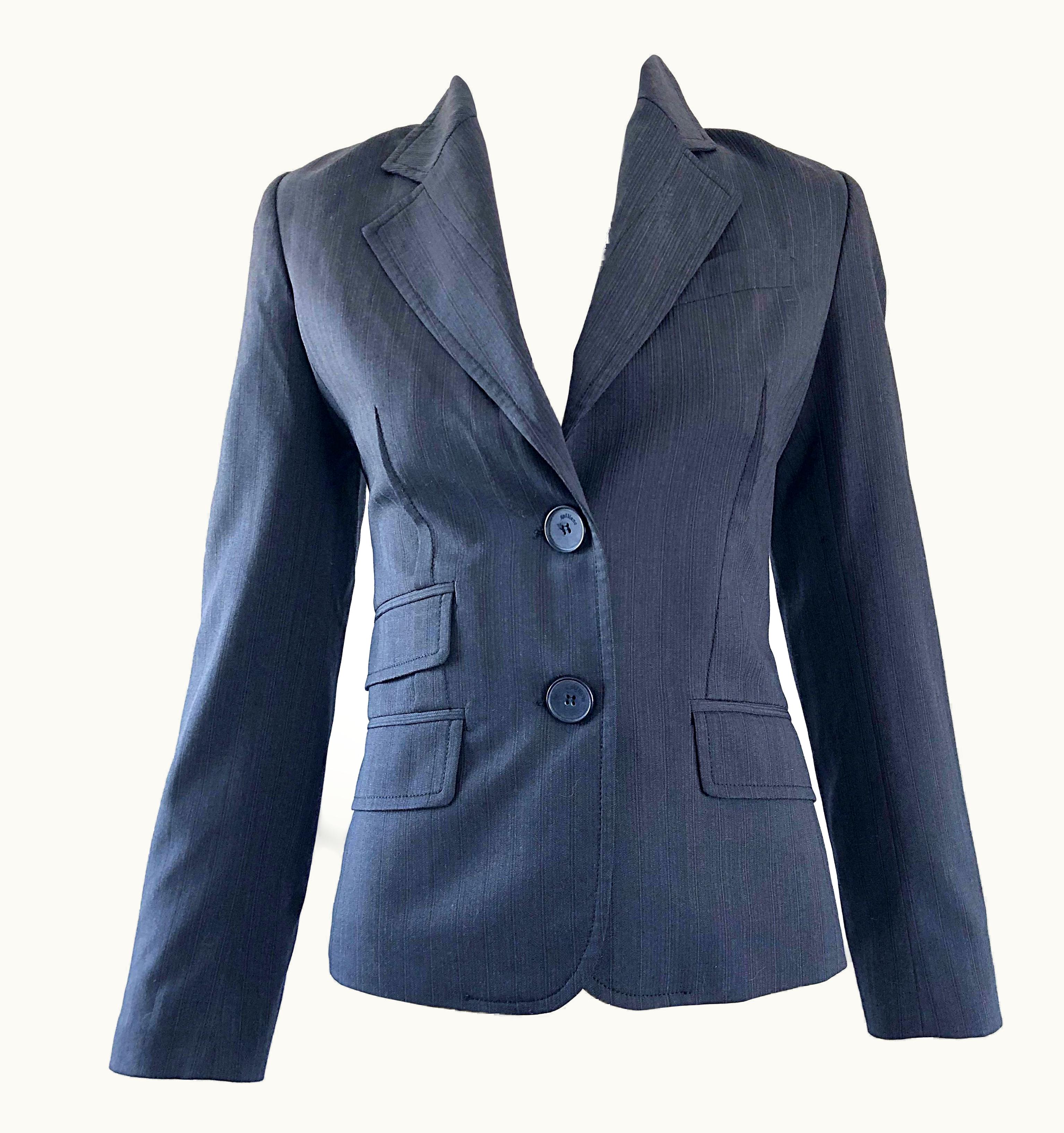 John Galliano John Galliano Early 2000s Gray + Purple Pinstripe Blazer Jacket