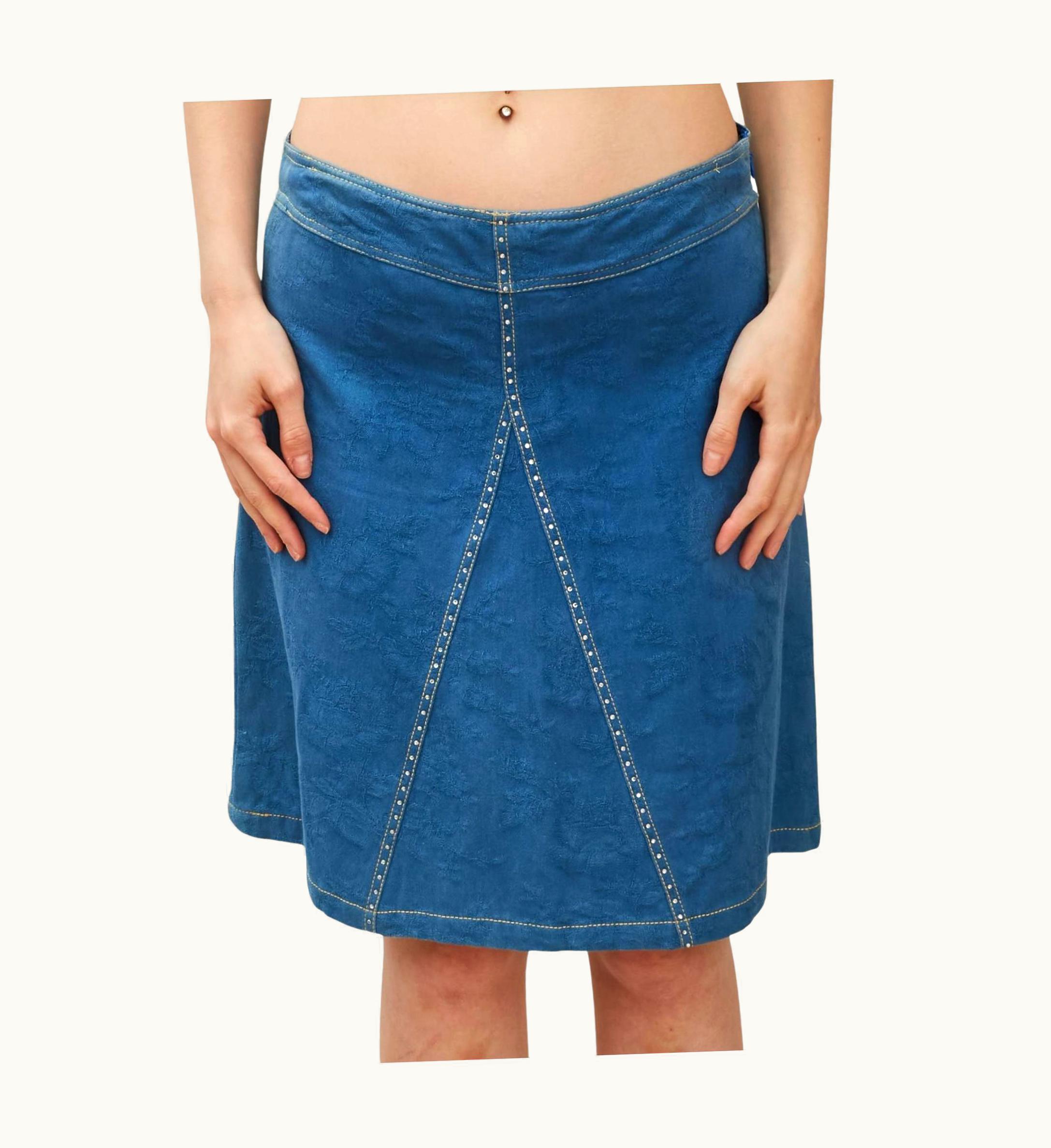 John Galliano John Galliano Blue Crystal Embellished Denim A Line Skirt (Small)