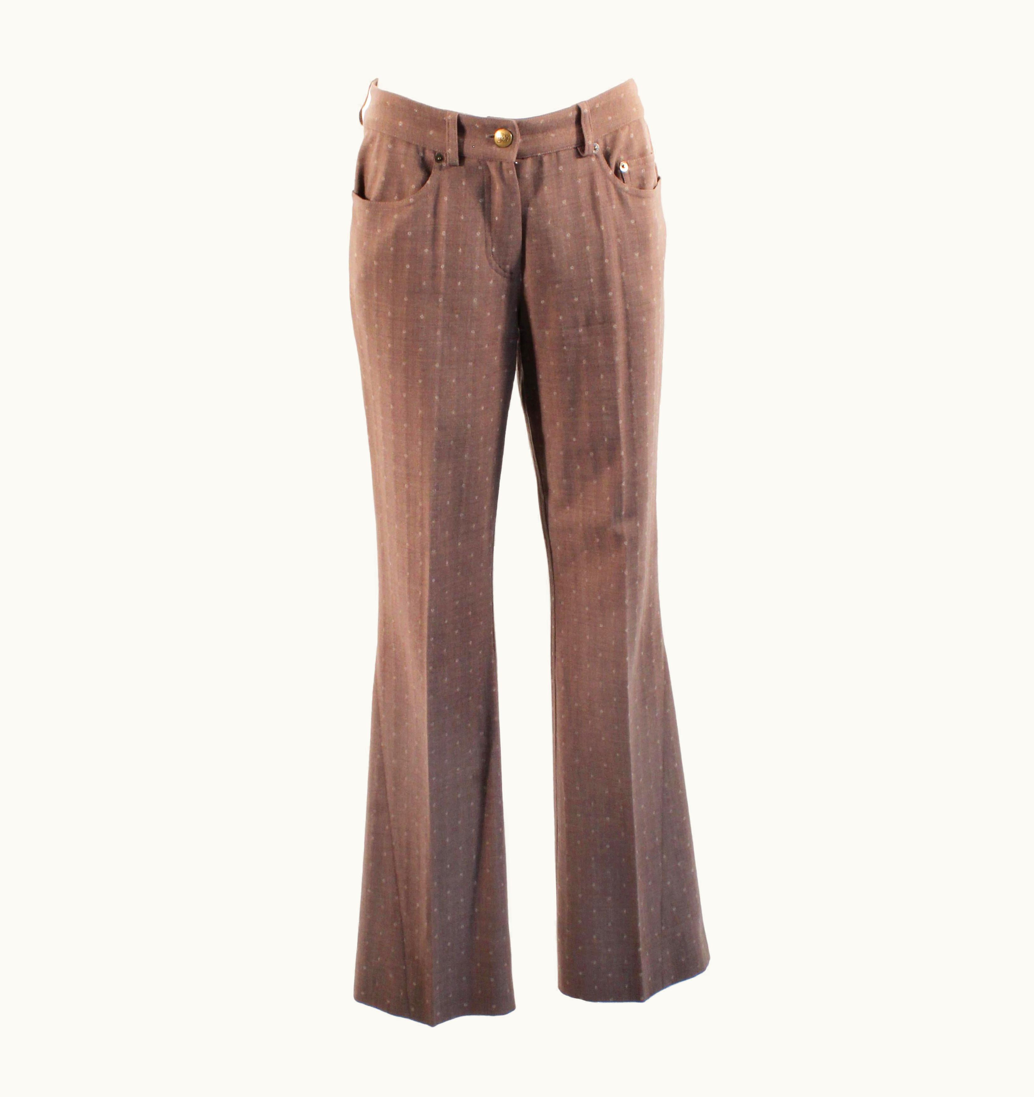 John Galliano John Galliano Pants Tan Fleck Pattern 3 Pocket Flared Hem Vintage