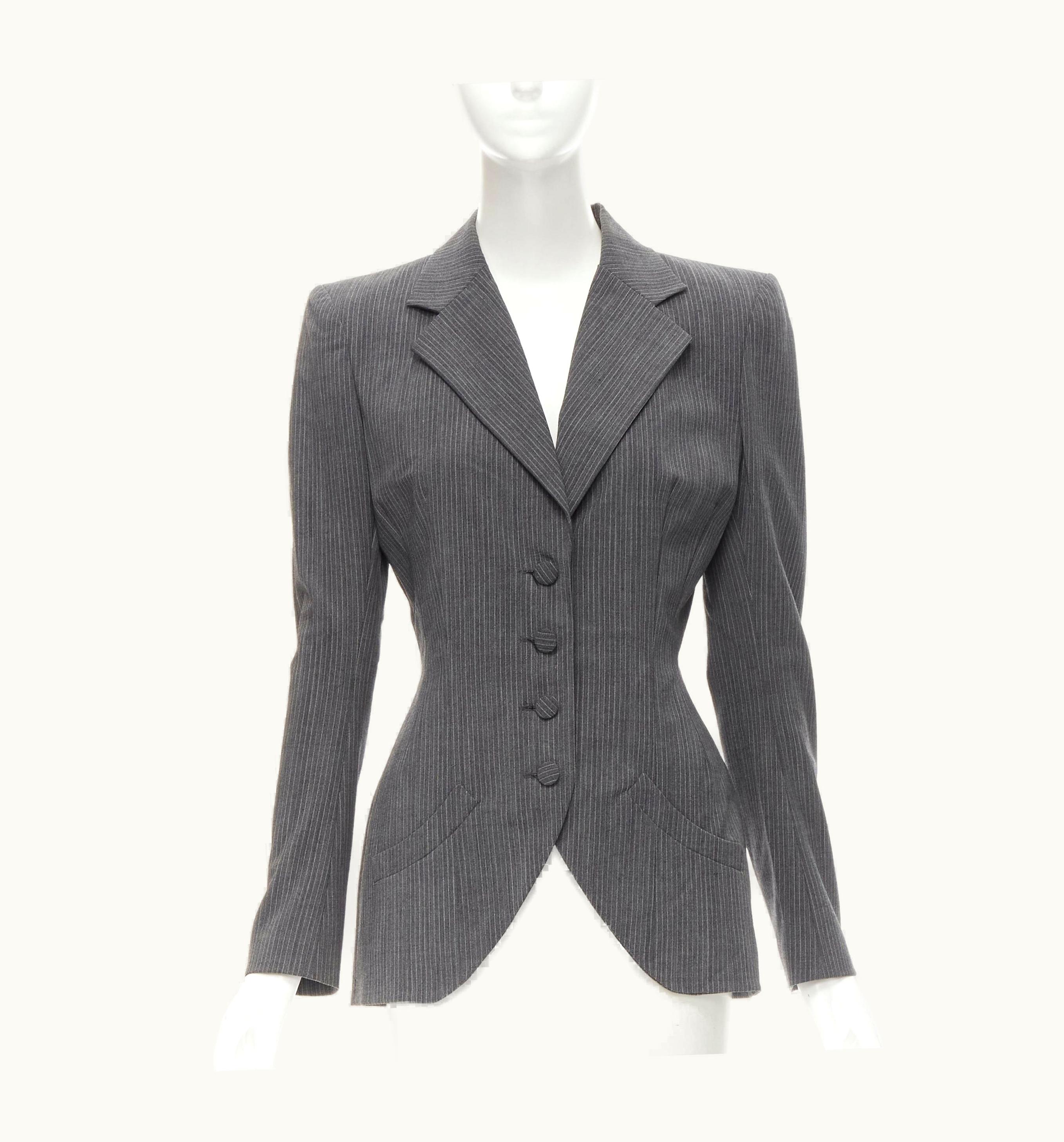 John Galliano John Galliano Vintage Grey Pinstriped Wool Blend Fitted Waist Blazer