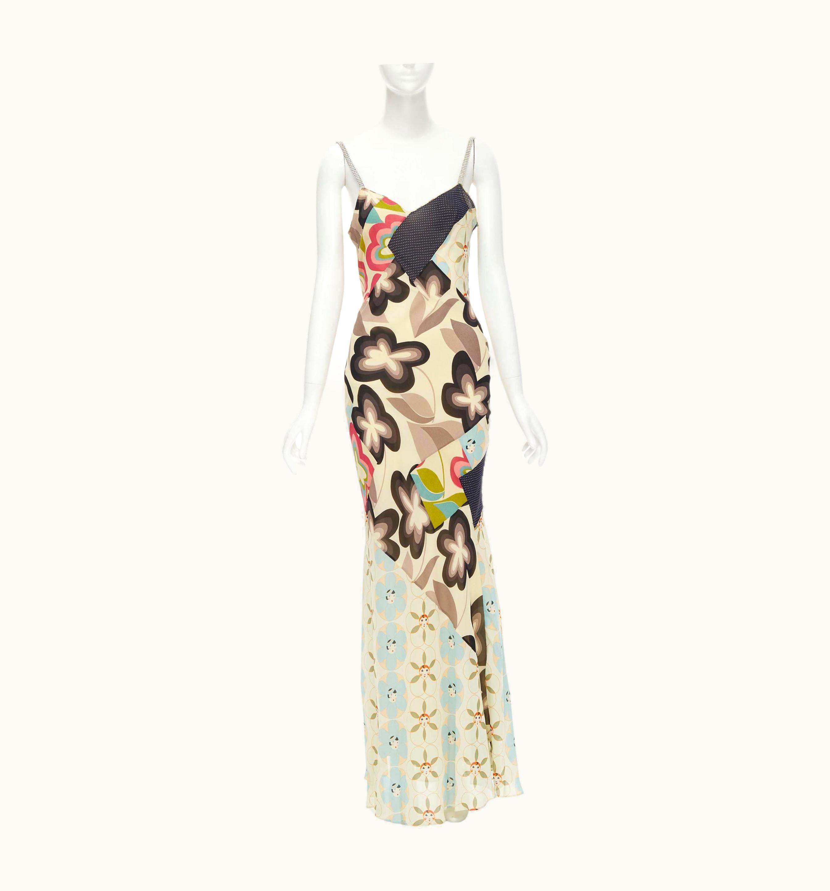 John Galliano John Galliano Vintage Crystal Strap Floral Print Evening Gown Dress