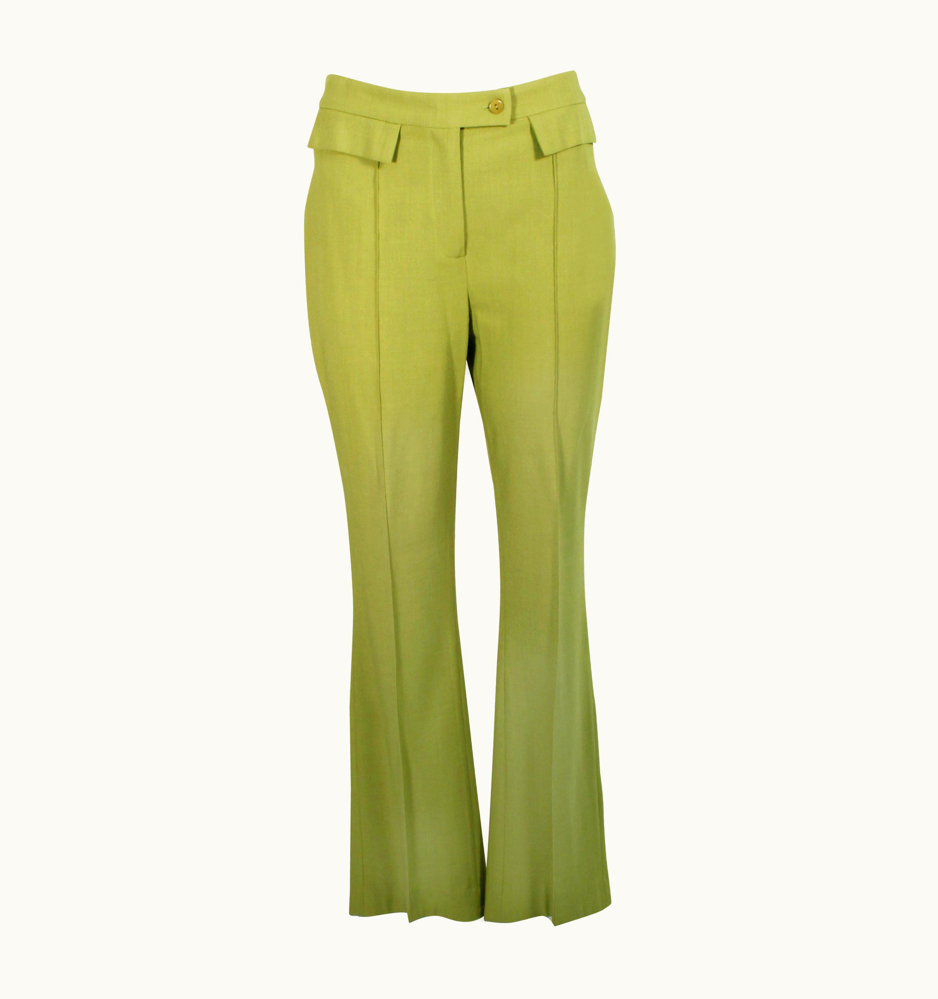 John Galliano John Galliano Pants Trousers Green Chartreuse Flare Hem 90s Made In France Us
